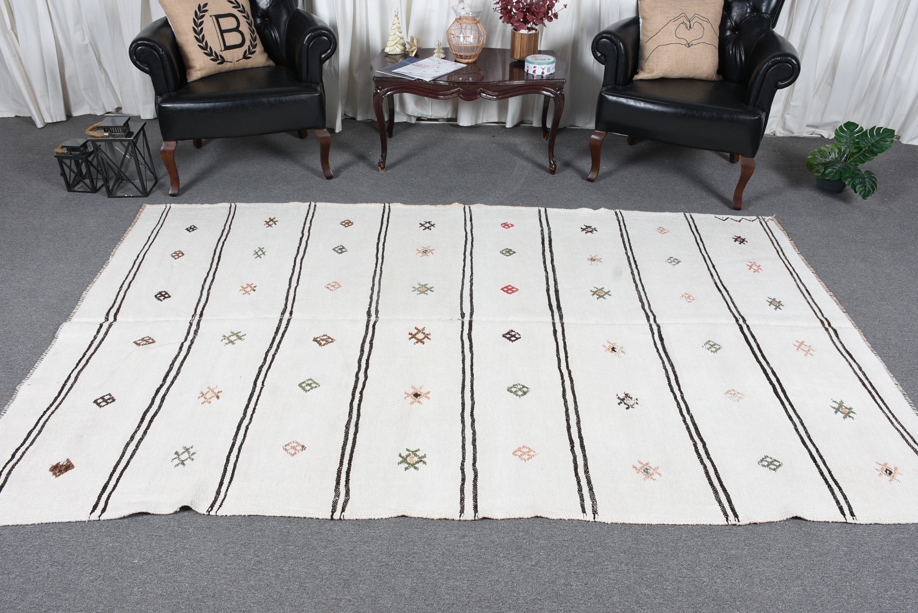 Living Room Rugs, Dining Room Rug, Turkish Rugs, Vintage Rugs, White Antique Rug, 5.4x8.9 ft Large Rug, Bedroom Rug, Bright Rug, Wool Rug