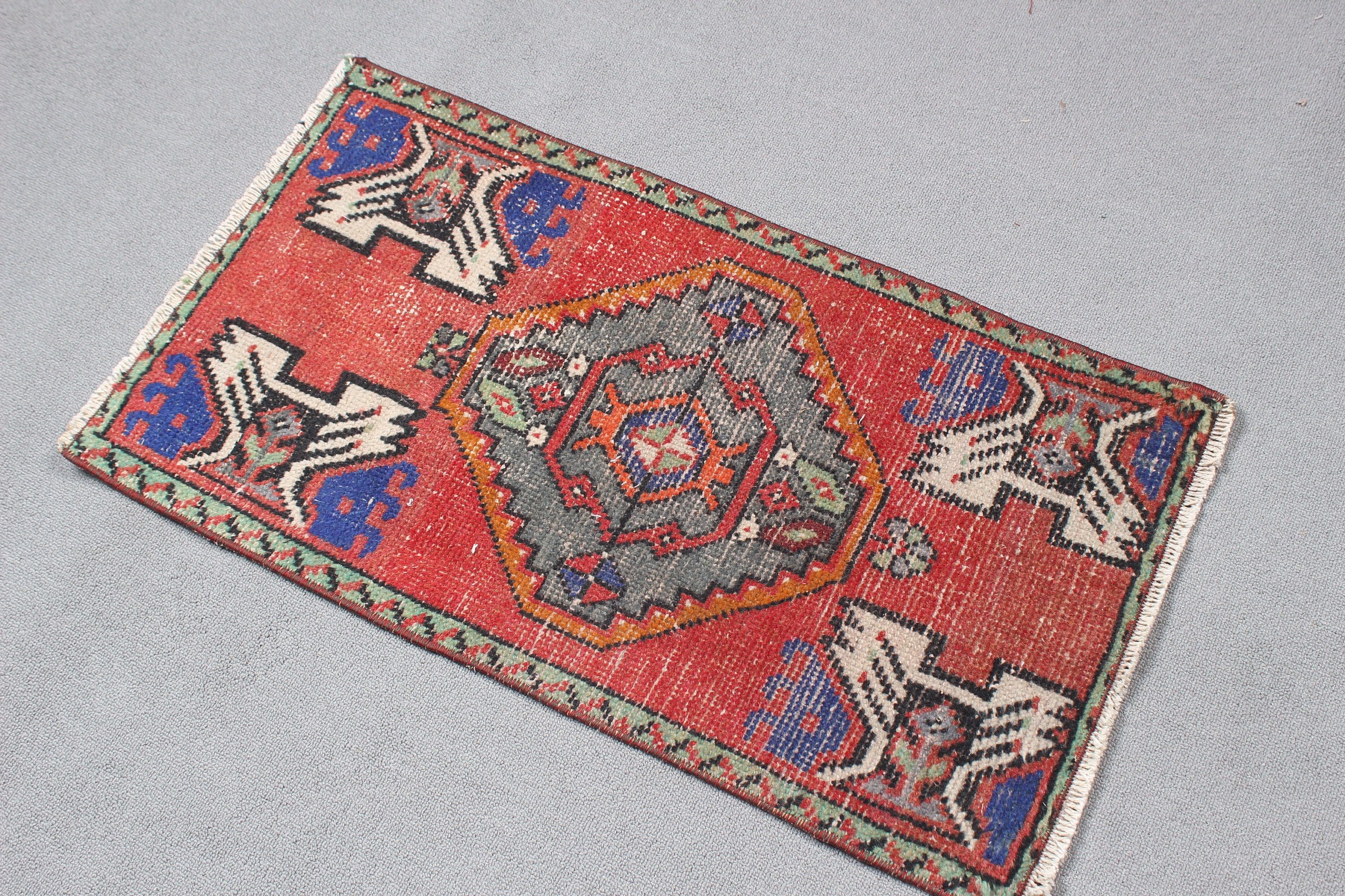 Home Decor Rugs, Turkish Rug, Small Vintage Rugs, Red  1.5x2.8 ft Small Rugs, Vintage Rug, Bedroom Rugs, Entry Rugs