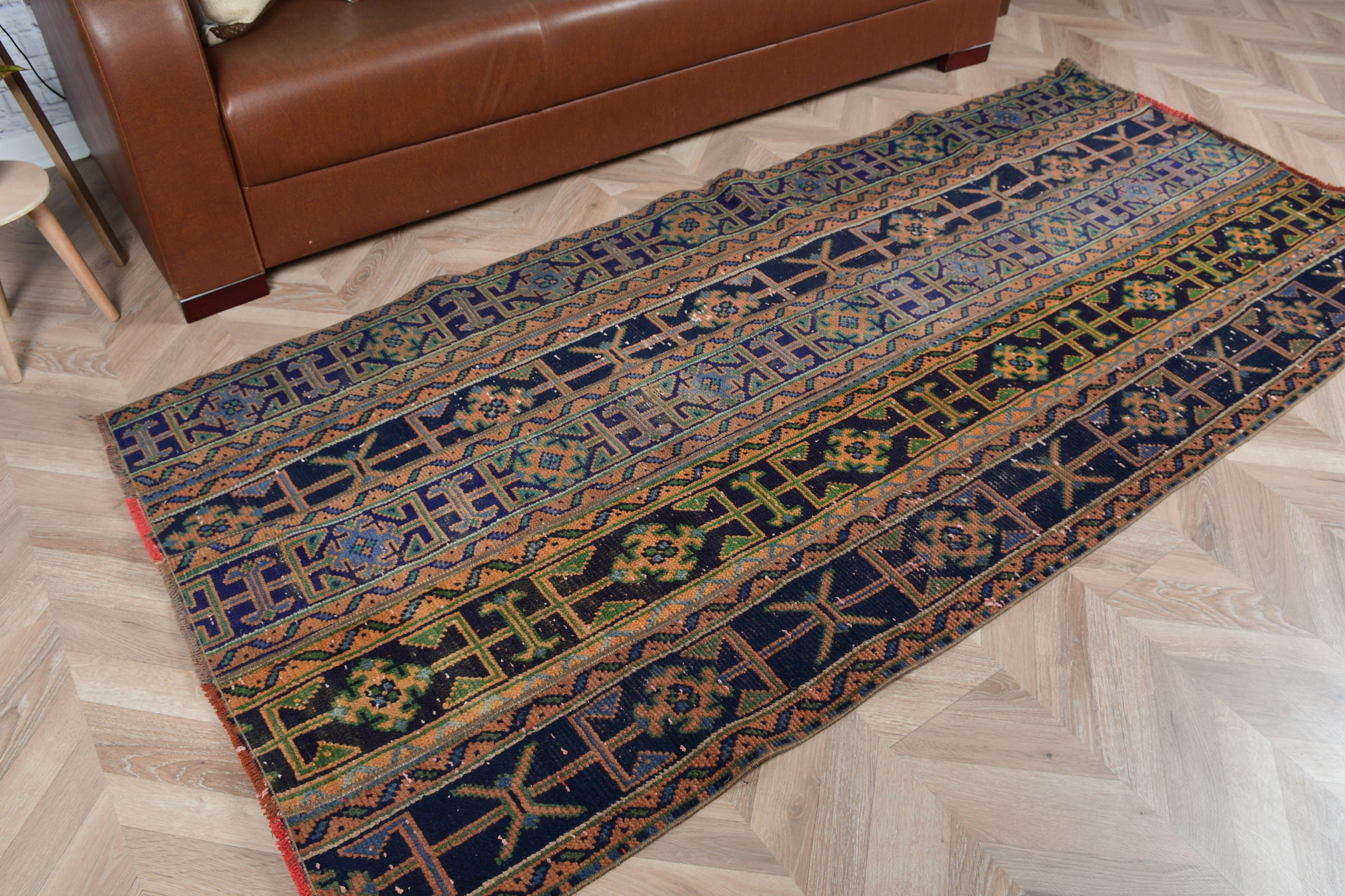 Mutfak Halıları, Oryantal Halılar, Oturma Odası Halıları, Yer Halıları, 3,4x7,5 ft Alan Halısı, Mavi Oushak Halısı, Vintage Halı, Türk Halısı, İç Mekan Halısı