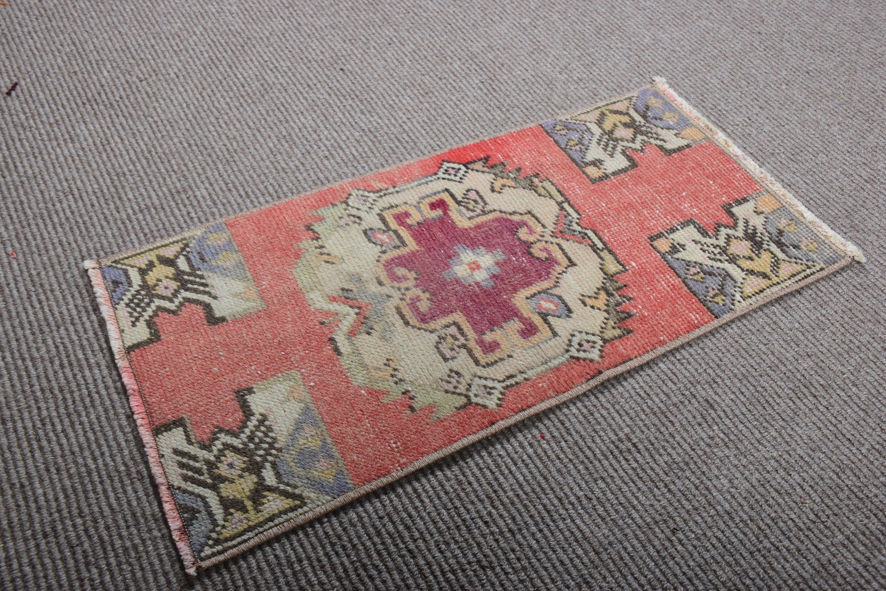 Small Area Rug, Turkish Rug, Antique Rug, Boho Rug, Vintage Rug, 2.6x1.3 ft Small Rugs, Handwoven Rug, Red Geometric Rugs, Wall Hanging Rug