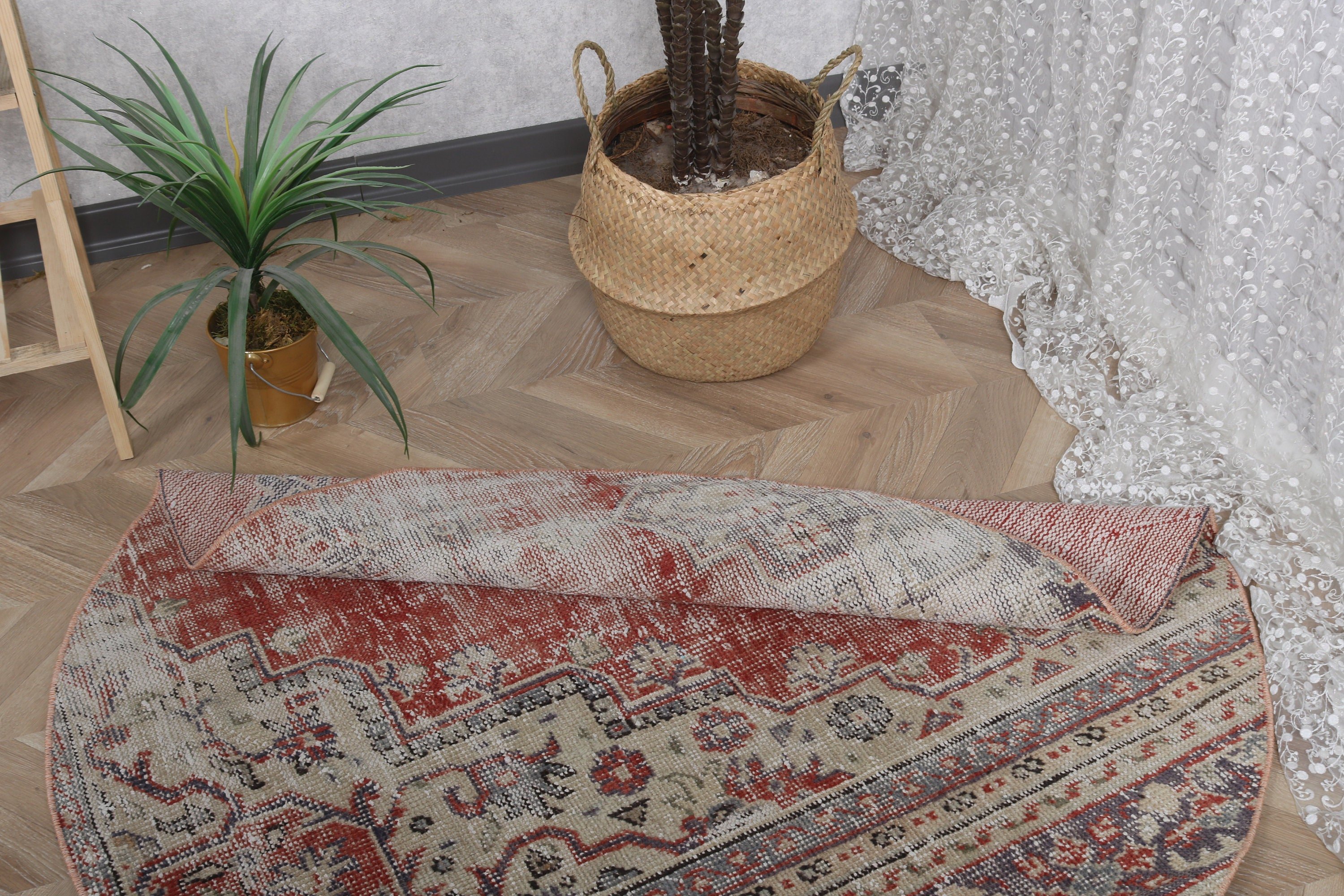 Boho Vurgulu Halı, Türk Halıları, Yatak Odası Halıları, Vintage Vurgulu Halılar, Ev Dekorasyonu Halısı, 4x4.1 ft Aksanlı Halılar, Kırmızı Oryantal Halılar, Vintage Halılar