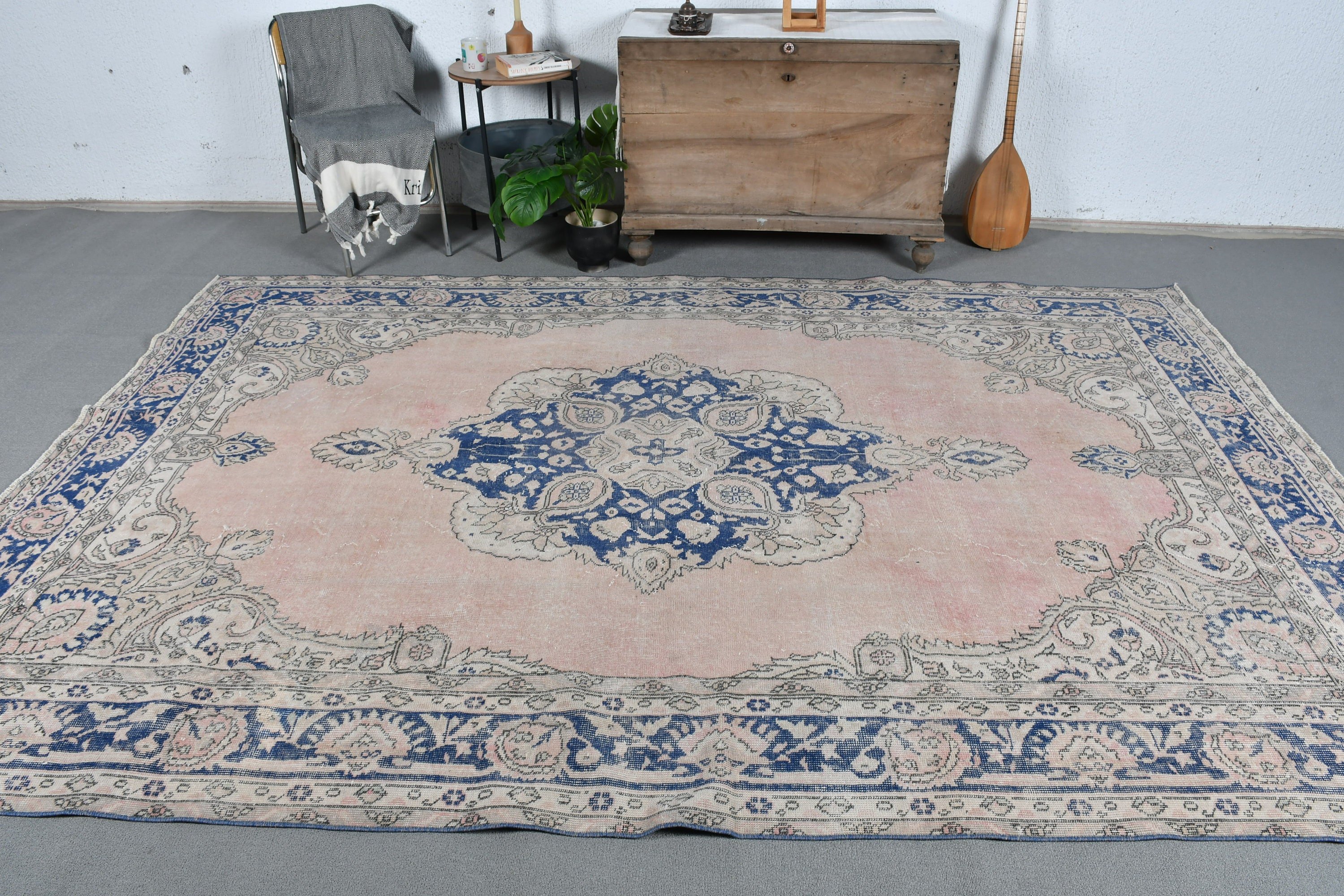 Floor Rug, Living Room Rugs, Outdoor Rug, Antique Rug, Salon Rug, Pink Kitchen Rug, Turkish Rug, 6.9x10.2 ft Oversize Rug, Vintage Rugs