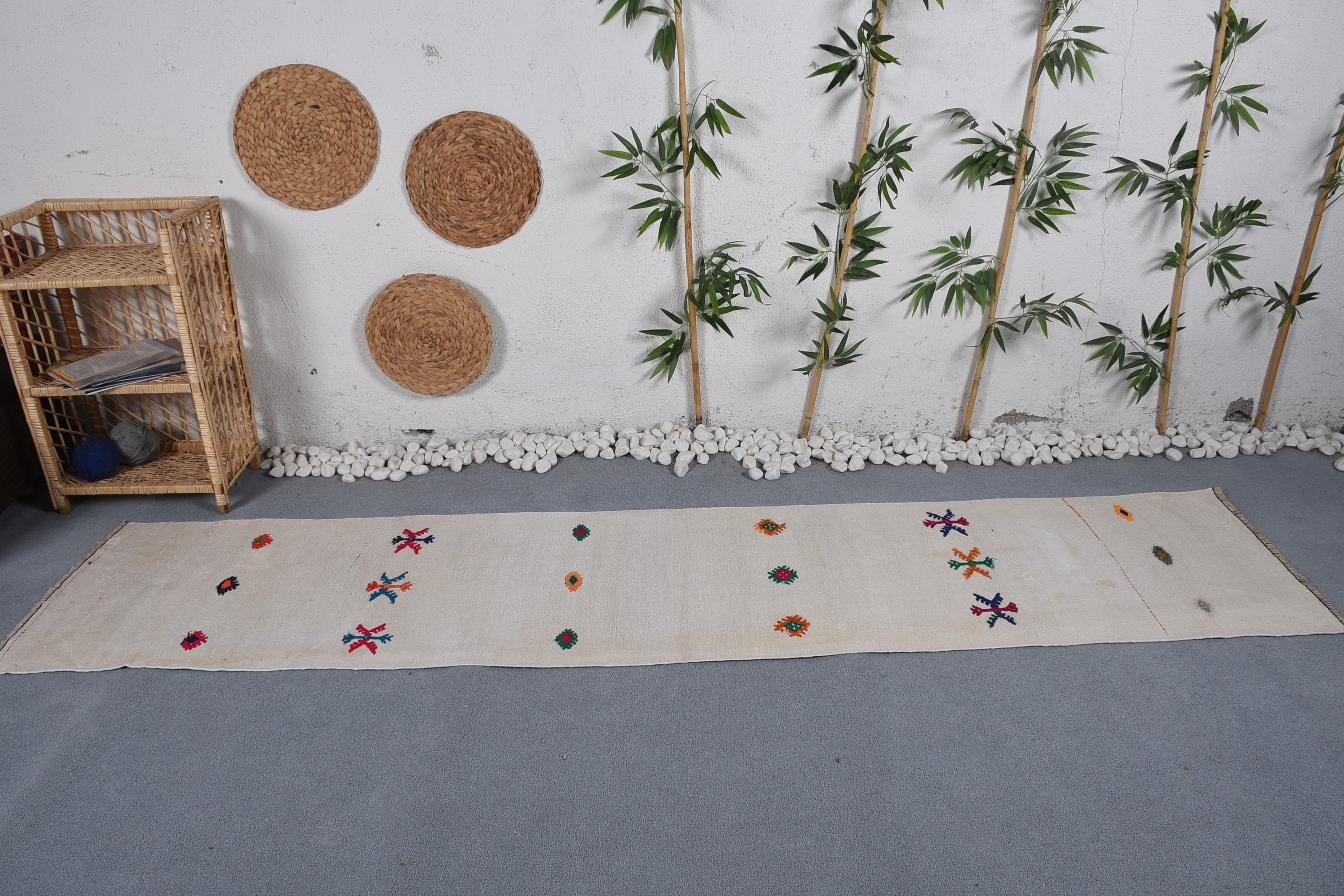 Beige Wool Rug, Hallway Rug, 2.2x9.8 ft Runner Rugs, Oushak Rugs, Oriental Rug, Rugs for Hallway, Outdoor Rug, Turkish Rugs, Vintage Rug