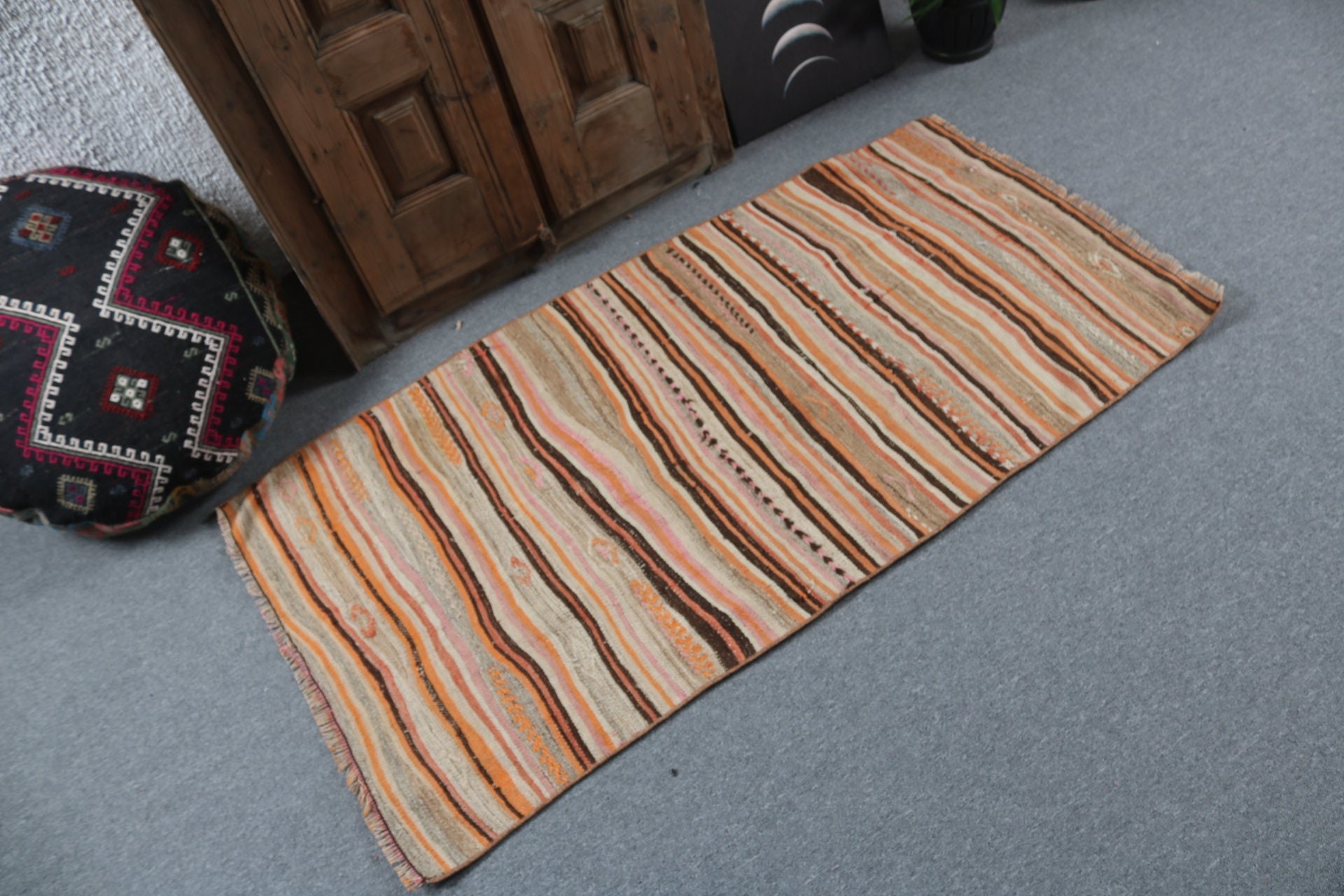 2.8x4.9 ft Küçük Halılar, Kilim, Yatak Odası Halıları, Türk Halısı, Geometrik Halı, Vintage Halı, Kahverengi Nötr Halı, Bildirim Halısı, Giriş Halıları