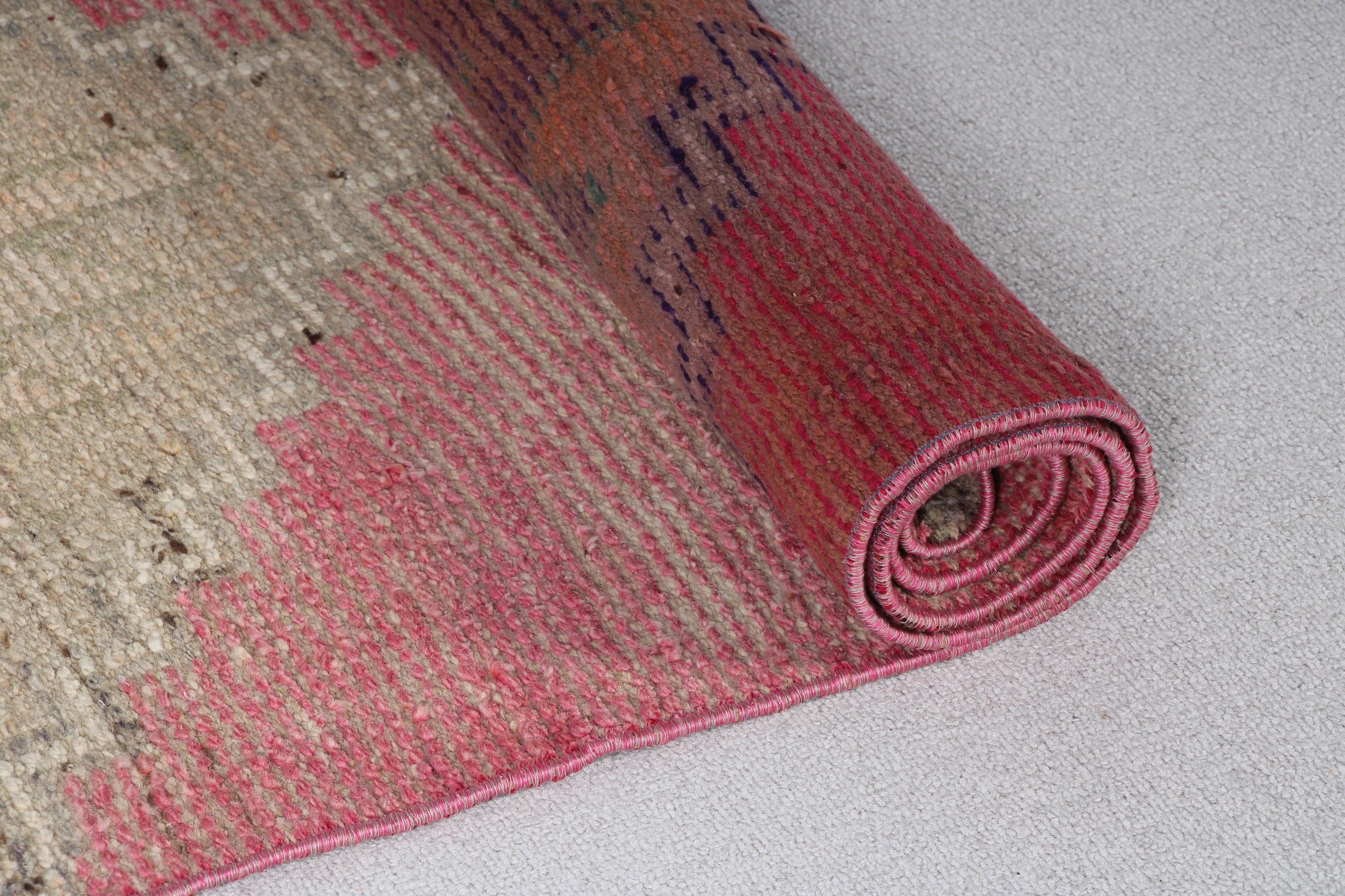 Mutfak Halıları, Merdiven Halısı, Vintage Halılar, Boho Halısı, Pembe Oushak Halısı, Anadolu Halıları, 3x10.4 ft Runner Halısı, Türk Halıları