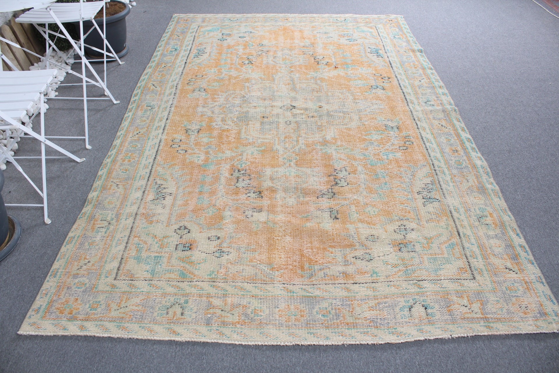 Salon Rugs, Vintage Rug, Oriental Rug, 6x9.2 ft Large Rugs, Orange Moroccan Rugs, Turkish Rug, Distressed Rugs, Bedroom Rug, Rugs for Salon