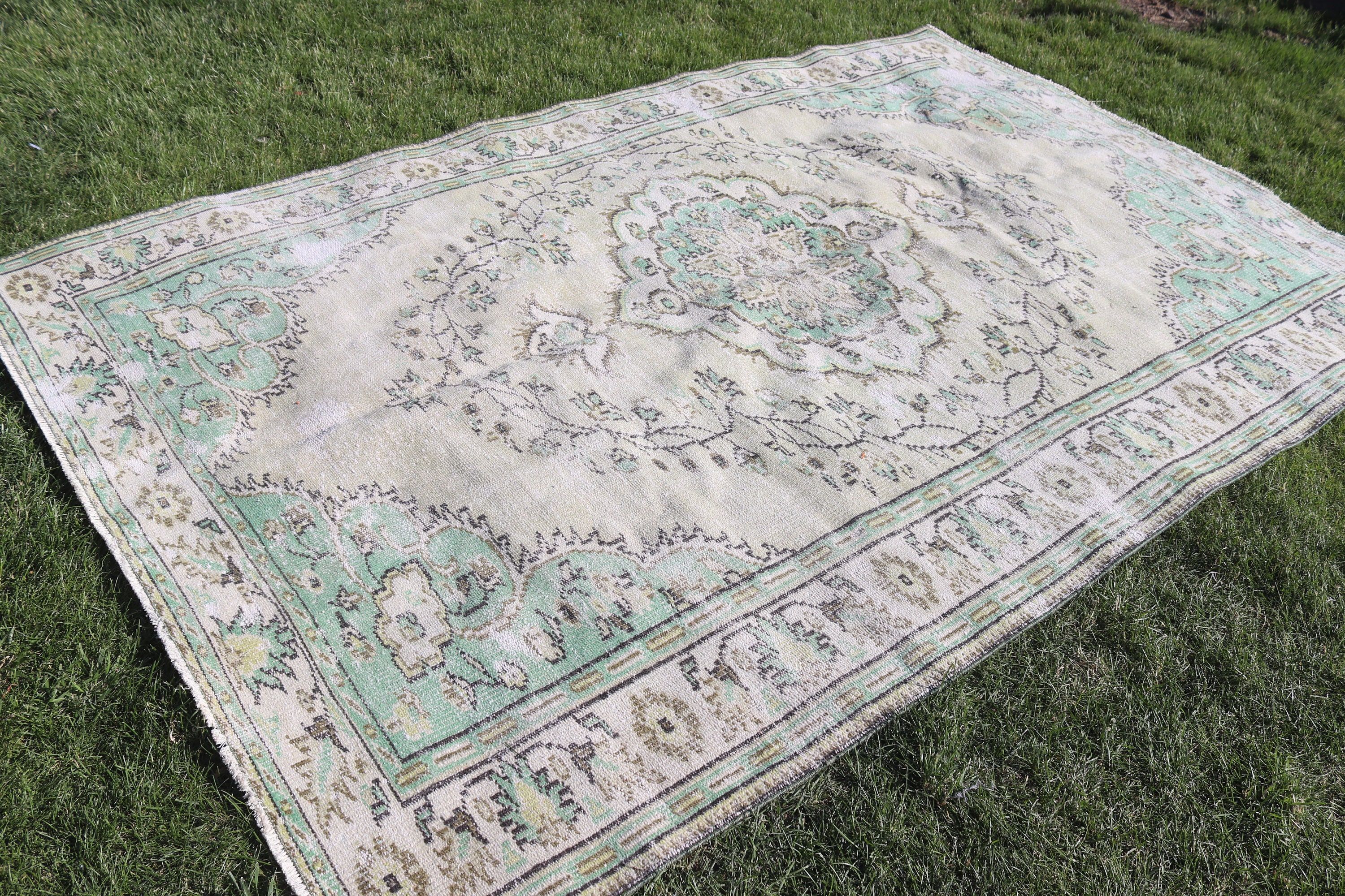 Türk Halıları, Aztek Halısı, Vintage Halı, Geometrik Halılar, 5,9x9,3 ft Büyük Halı, Büyük Boho Halısı, Yatak Odası Halıları, Bej Antika Halı, Anadolu Halıları