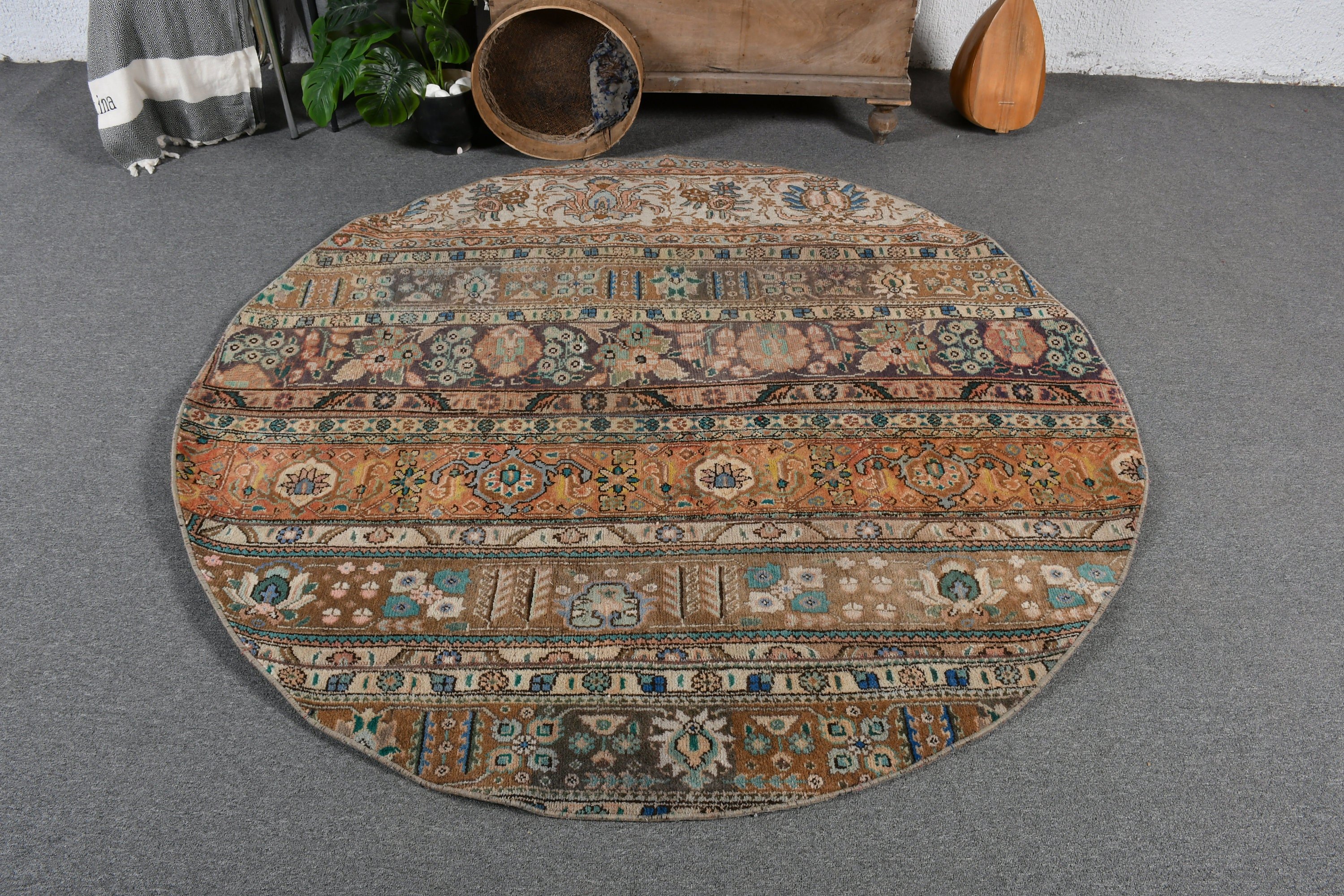 Mutfak Halısı, Vintage Halılar, İç Mekan Halısı, Organik Halı, 5.7x5.7 ft Alan Halısı, Türk Halısı, Yemek Odası Halıları, Kahverengi Yatak Odası Halısı