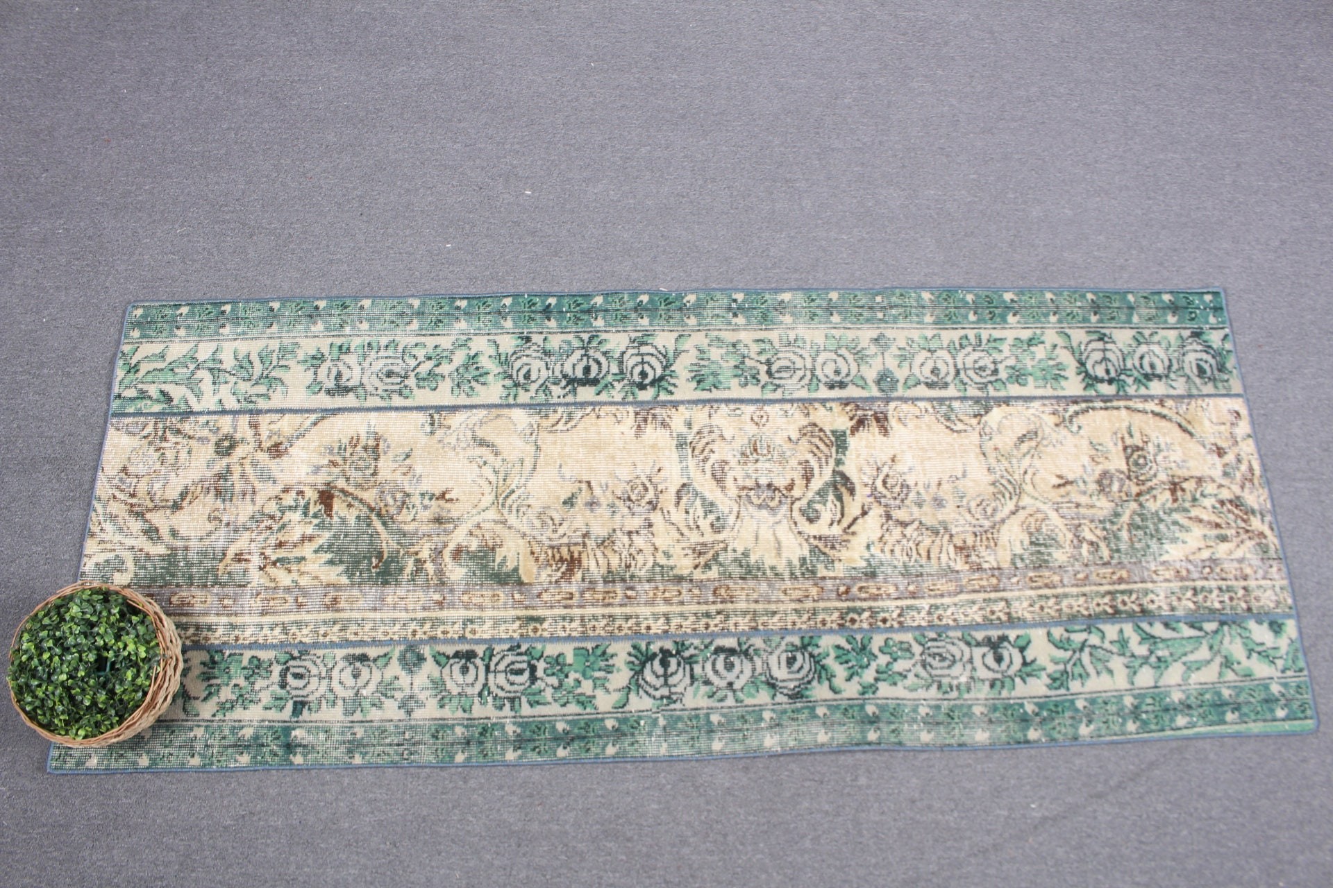 Yatak Odası Halısı, Yün Halısı, Vintage Halısı, Mutfak Halıları, Yeşil Oushak Halısı, 2,6x6,3 ft Accent Halısı, Türk Halıları, Ev Dekorasyonu Halısı, Giriş Halısı