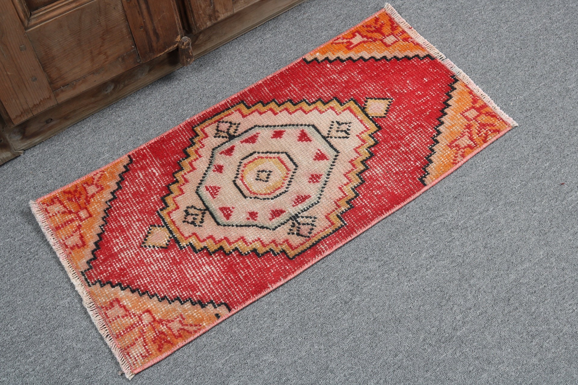 Floor Rugs, Red Handwoven Rug, Office Rugs, Vintage Rugs, Wall Hanging Rug, 1.2x2.5 ft Small Rugs, Boho Rug, Turkish Rugs, Kitchen Rugs