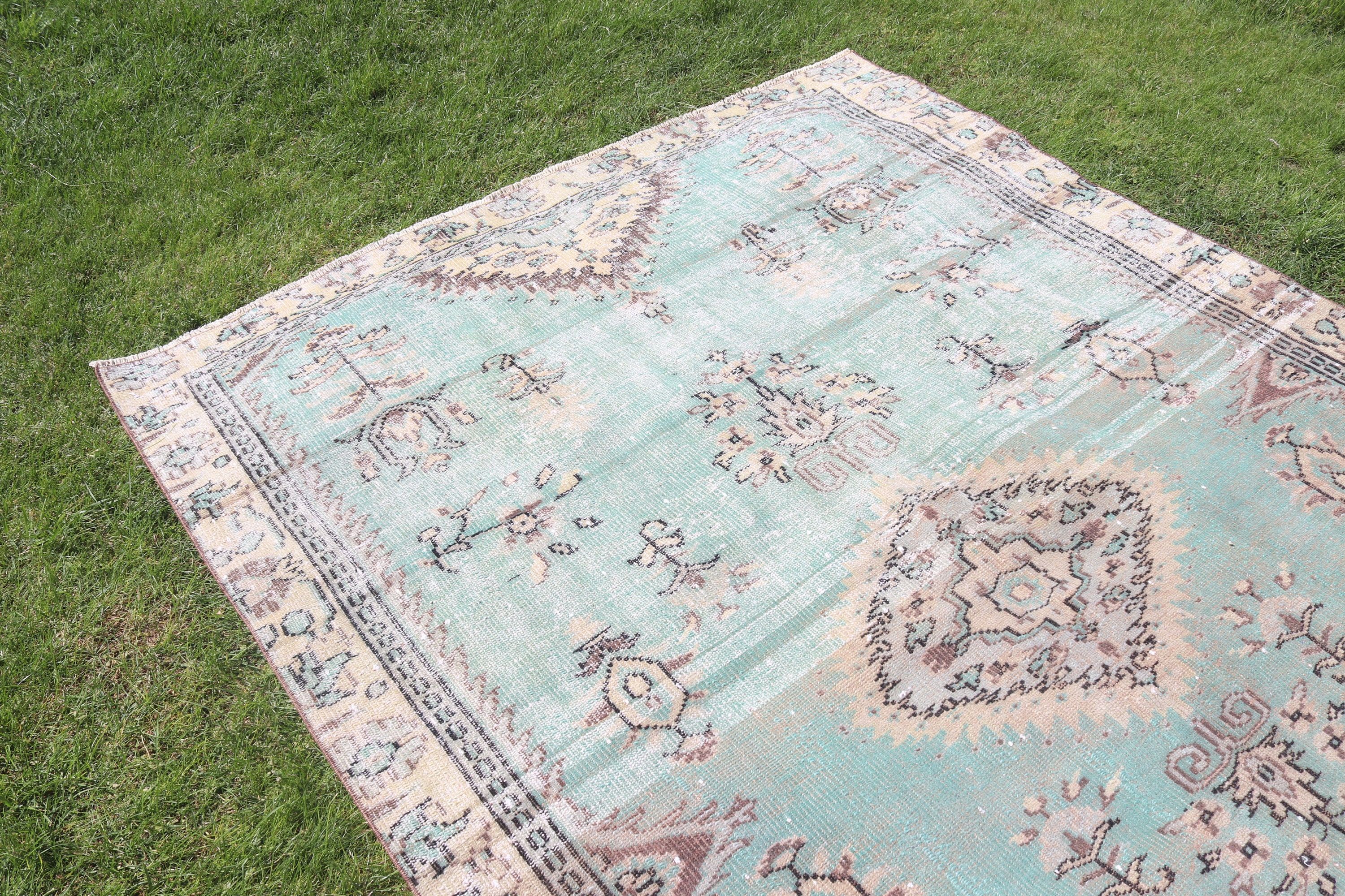 Geometrik Halı, Yer Halısı, Büyük Vintage Halı, Yeşil Oushak Halıları, 5,8x8,2 ft Büyük Halılar, Türk Halısı, Vintage Halı, Fas Halıları, Yatak Odası Halısı