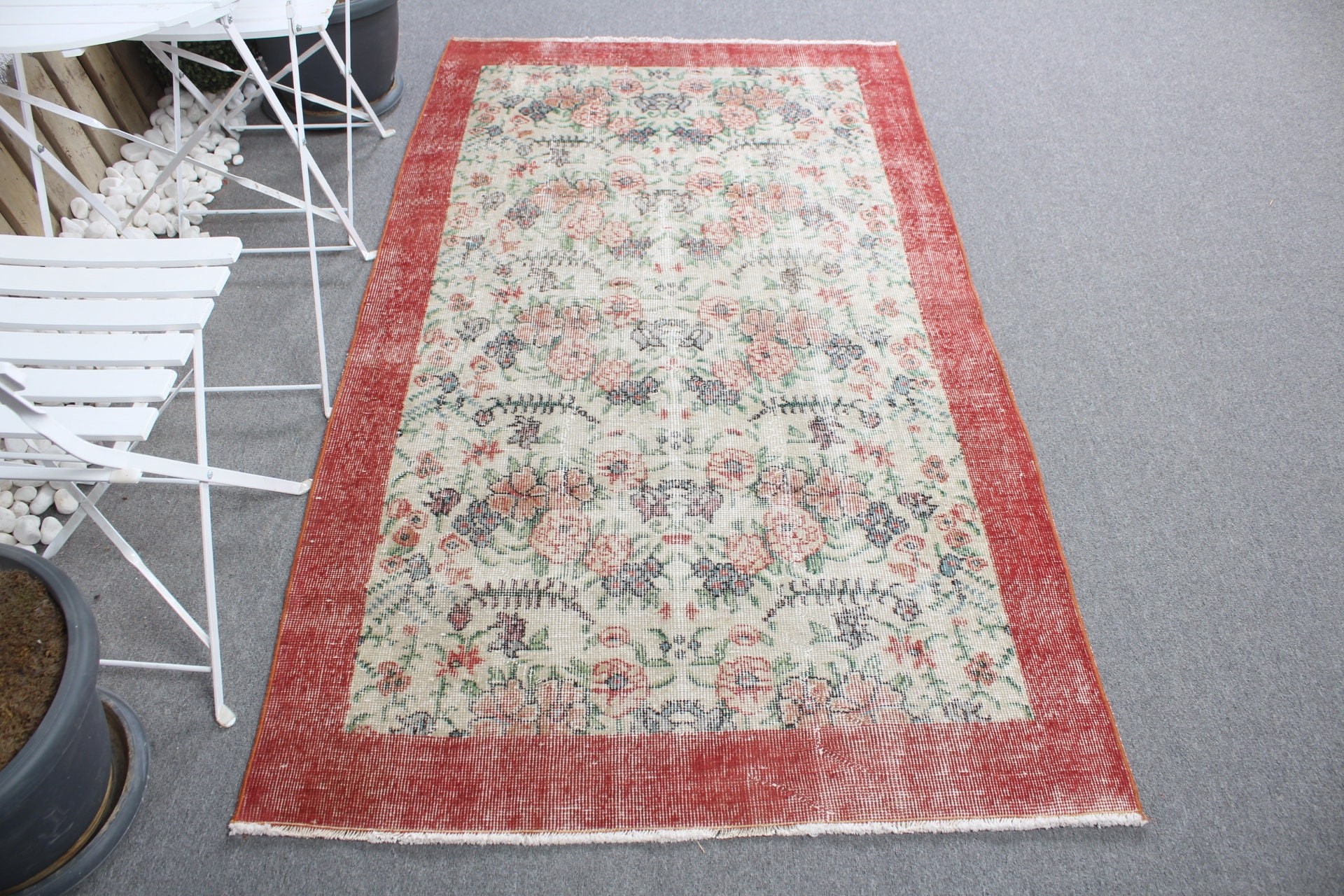 Vintage Rug, Red Moroccan Rug, Oriental Rug, Rugs for Area, 3.8x6.7 ft Area Rug, Kitchen Rug, Oushak Rugs, Turkish Rug, Dining Room Rugs