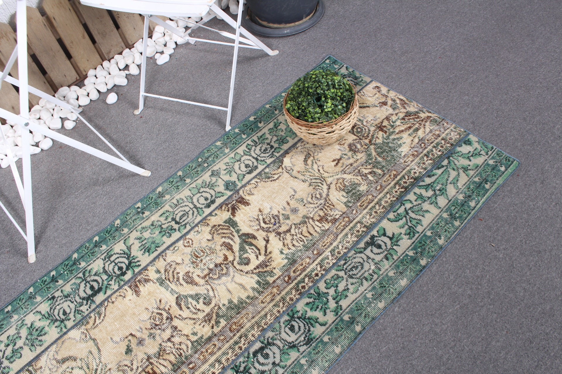 Bedroom Rug, Wool Rug, Vintage Rug, Rugs for Kitchen, Green Oushak Rug, 2.6x6.3 ft Accent Rug, Turkish Rugs, Home Decor Rug, Entry Rug