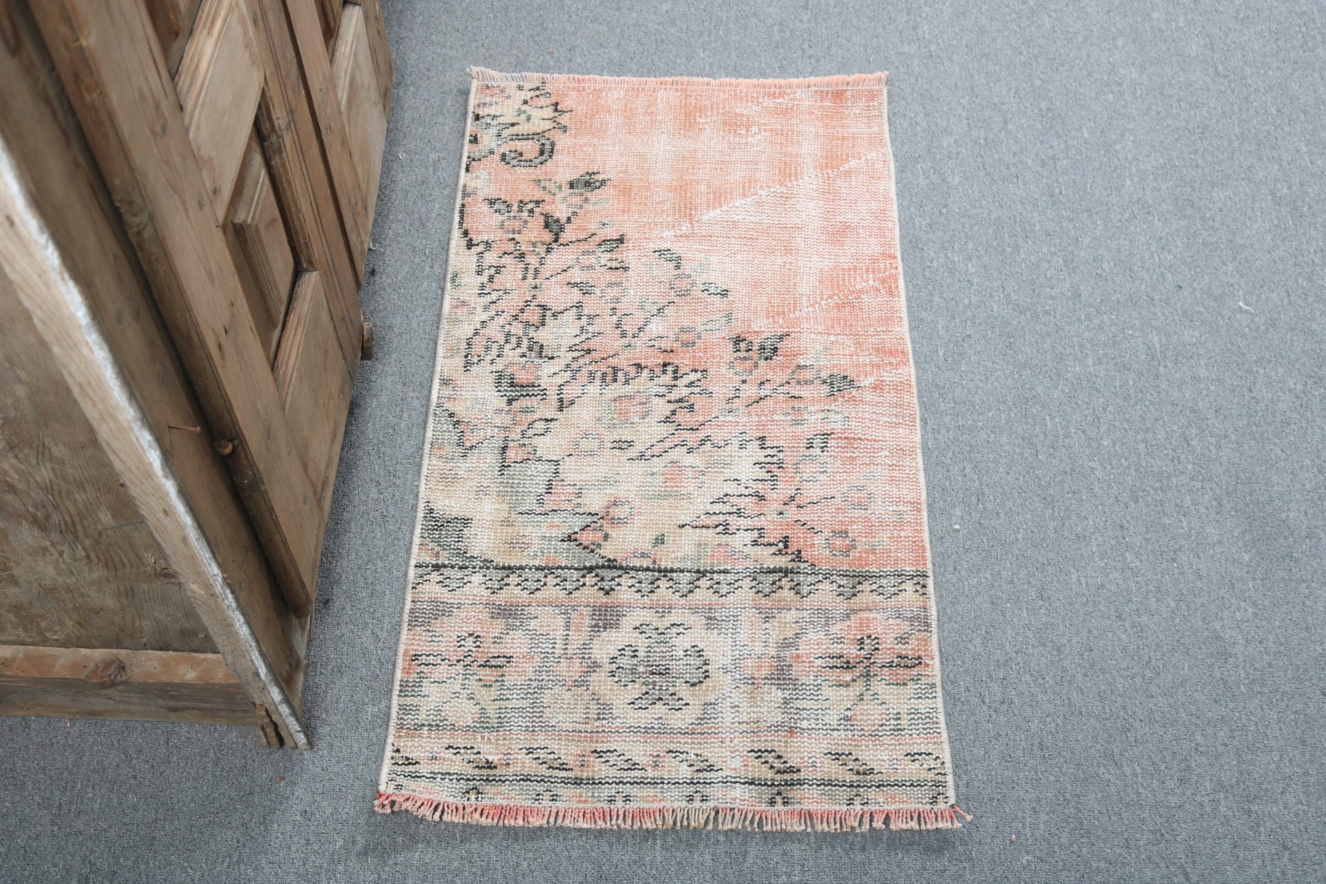 1.6x3 ft Küçük Halı, Turuncu El Dokuma Halılar, Havalı Halı, Vintage Halılar, Nötr Halı, Dış Mekan Halısı, Mutfak Halıları, Yatak Odası Halısı, Türk Halıları