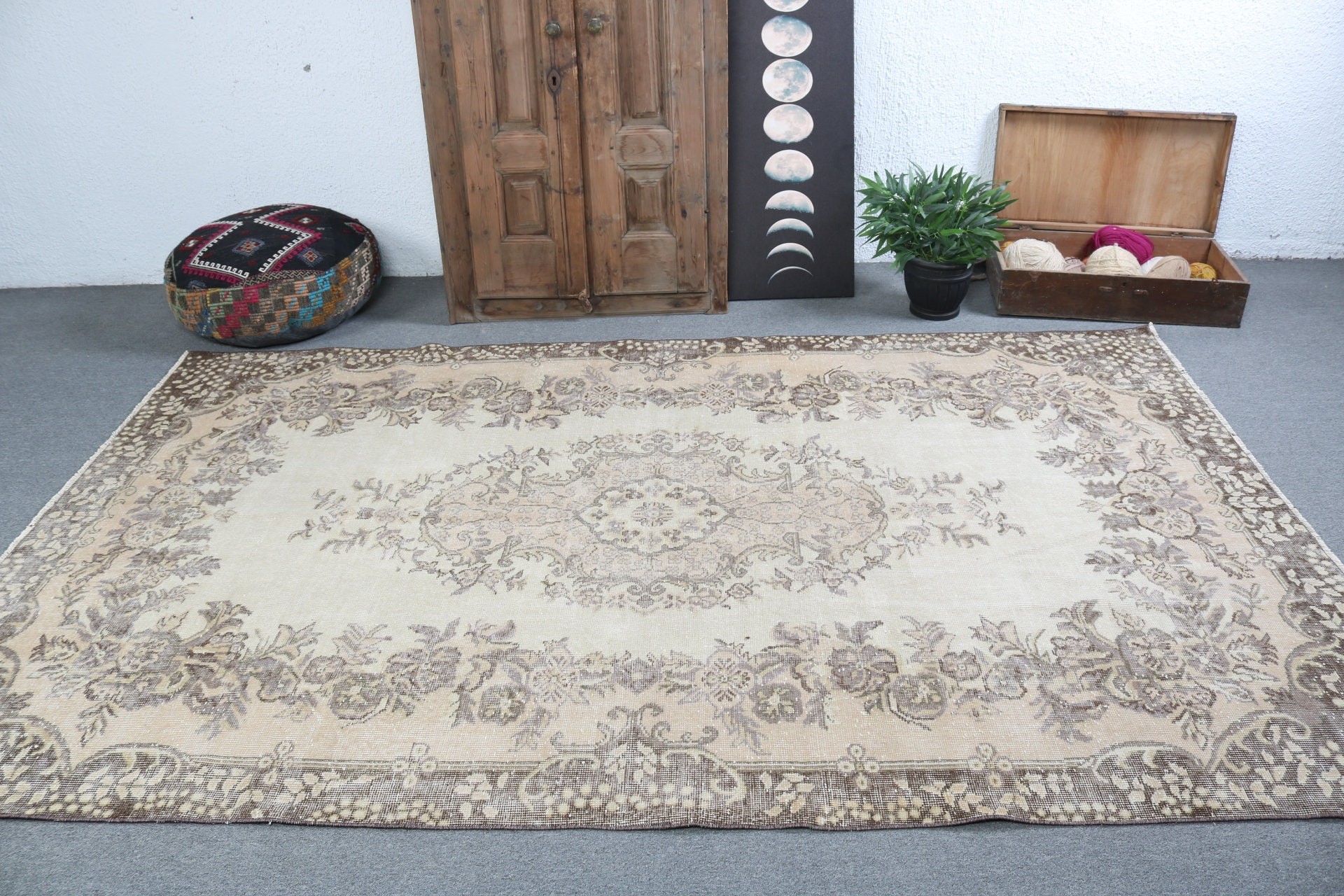 Geometrik Halılar, Salon Halısı, Türk Halısı, Türkiye Halısı, Vintage Halılar, Yatak Odası Halısı, 5.8x9.4 ft Büyük Halılar, Salon Halıları, Bej Ev Dekor Halısı