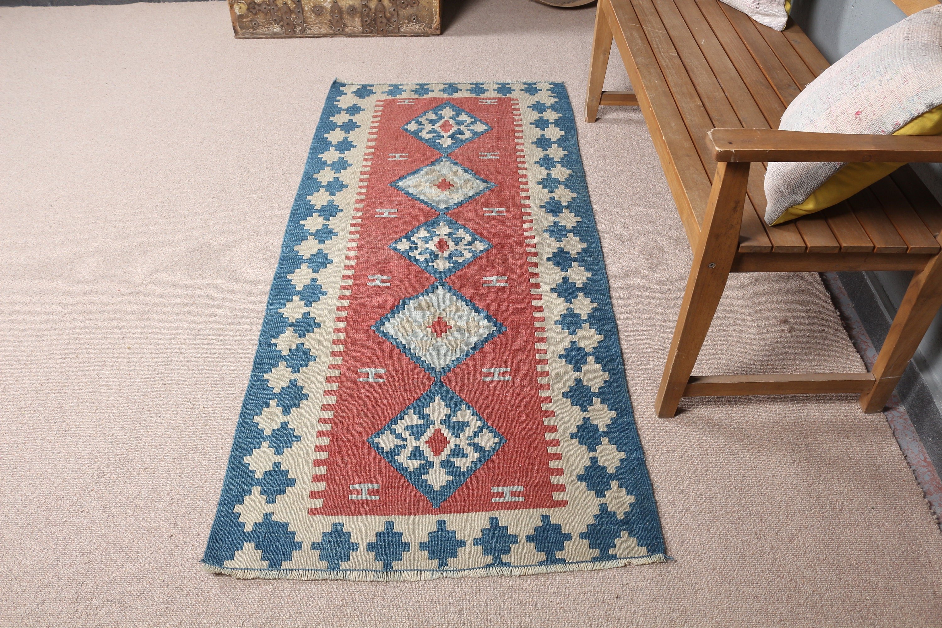 2.7x5.8 ft Accent Rugs, Entry Rug, Bright Rug, Vintage Rug, Turkish Rug, Red Oushak Rug, Anatolian Rug, Kilim, Nursery Rugs