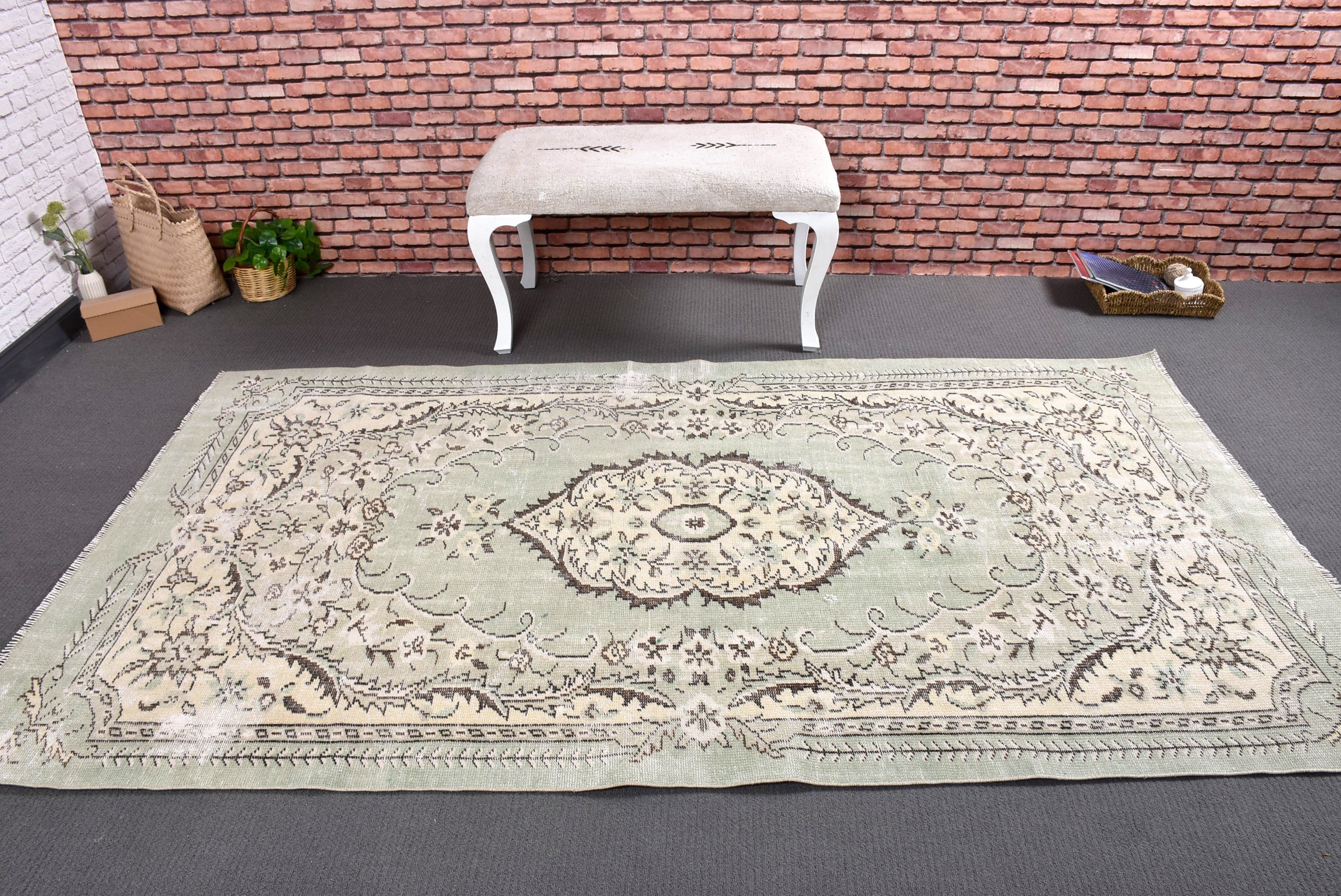 Bedroom Rug, Green  4.5x8.2 ft Area Rugs, Vintage Rugs, Oushak Area Rugs, Oriental Rugs, Turkish Rugs