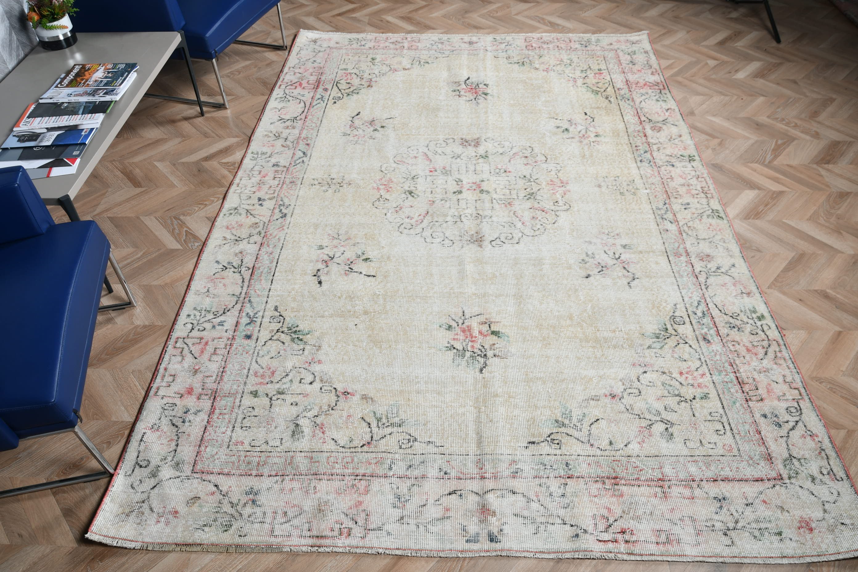 Vintage Rugs, Home Decor Rug, Bedroom Rugs, 6.6x9.7 ft Large Rugs, Kitchen Rug, Beige Home Decor Rug, Living Room Rugs, Turkish Rug