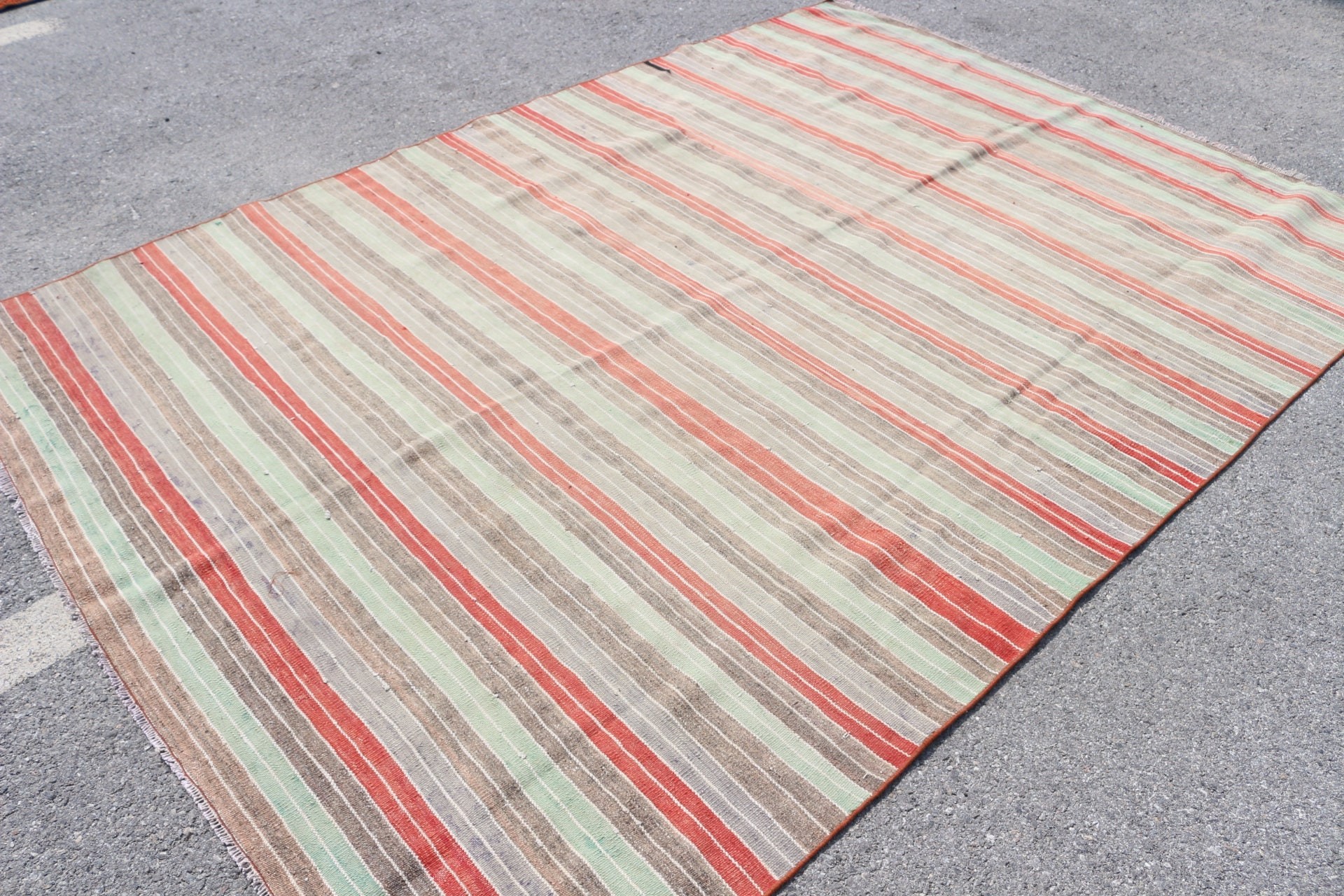 Kilim, Soluk Halı, Oushak Halı, Vintage Halı, 6.6x9.2 ft Büyük Halılar, Yün Halı, Yeşil Oushak Halı, Türk Halısı, Yemek Odası Halıları, Oturma Odası Halısı