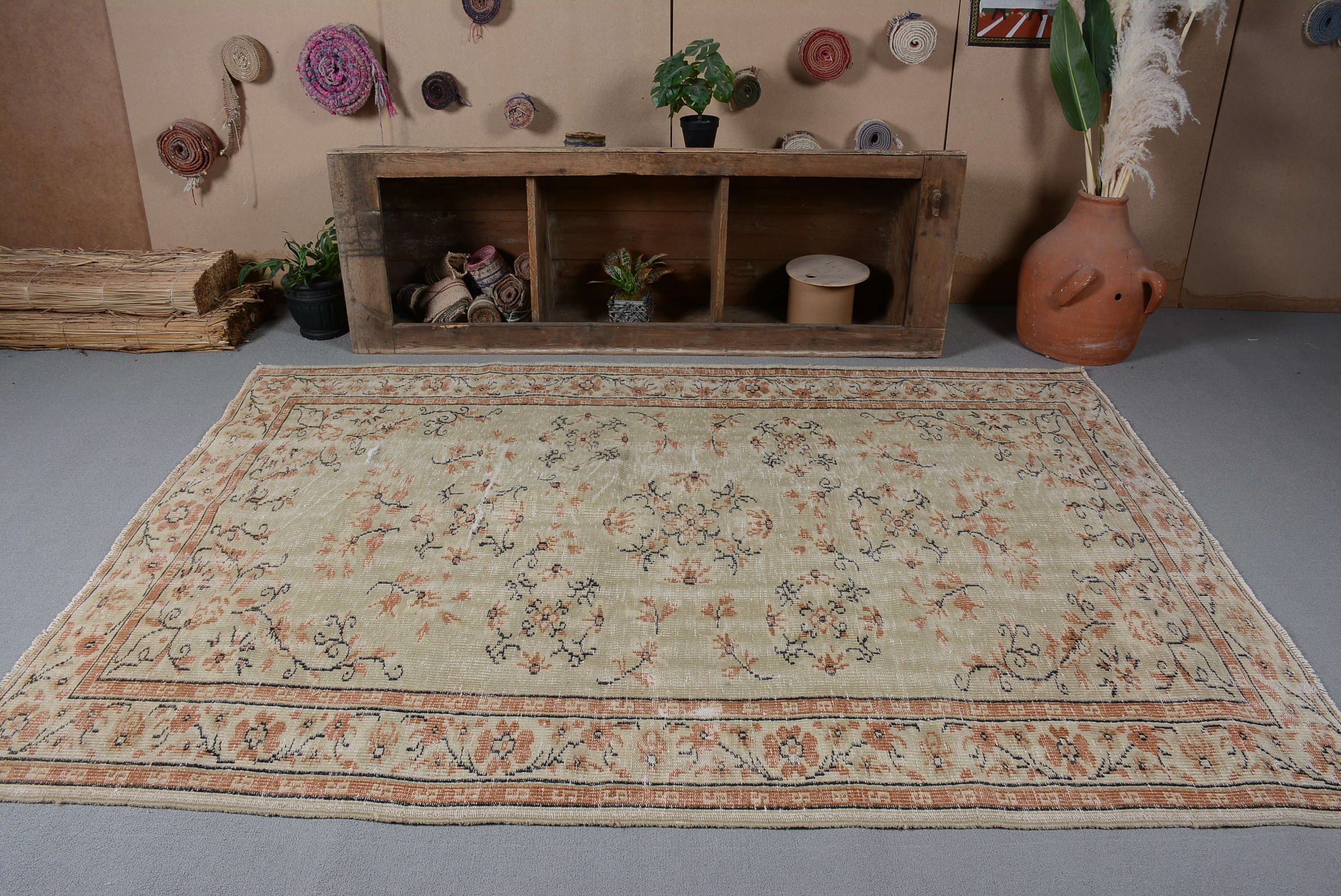 Türk Halısı, Soğuk Halı, 5,8x8,1 ft Büyük Halı, Yemek Odası Halısı, Vintage Halılar, Yatak Odası Halısı, Yurt Halısı, Yeşil Oryantal Halılar, Anadolu Halıları