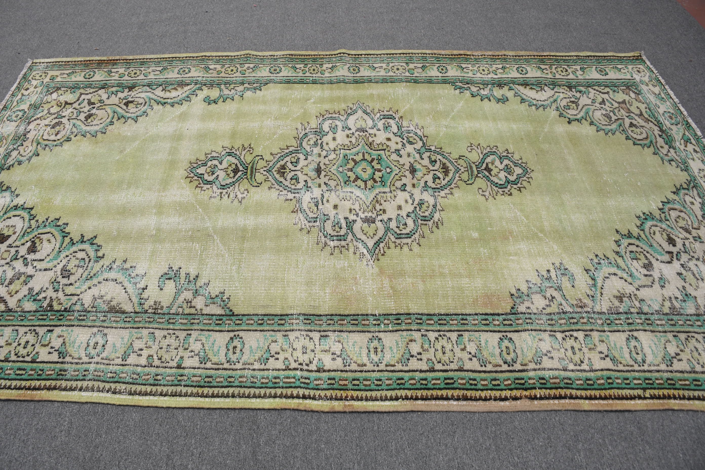 Yatak Odası Halıları, 5.2x8.7 ft Büyük Halı, Yeşil Antika Halı, Türk Halıları, Salon Halıları, Vintage Halı, Yün Halılar, Soğuk Halı, Yemek Odası Halısı