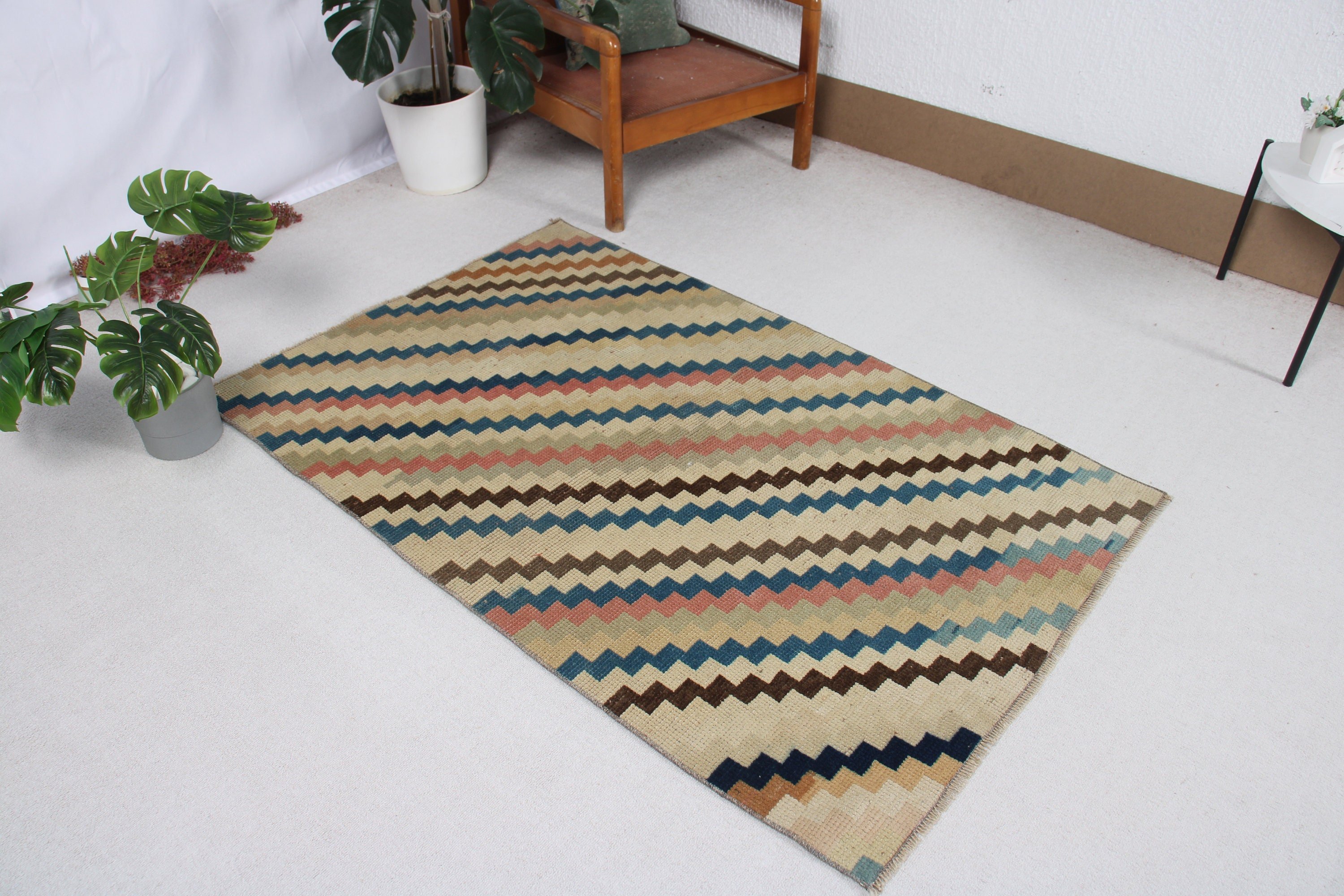 3.3x5.3 ft Accent Rugs, Entry Rug, Rainbow Bedroom Rugs, Vintage Rug, Flatweave Rug, Decorative Rugs, Turkish Rugs, Geometric Rugs