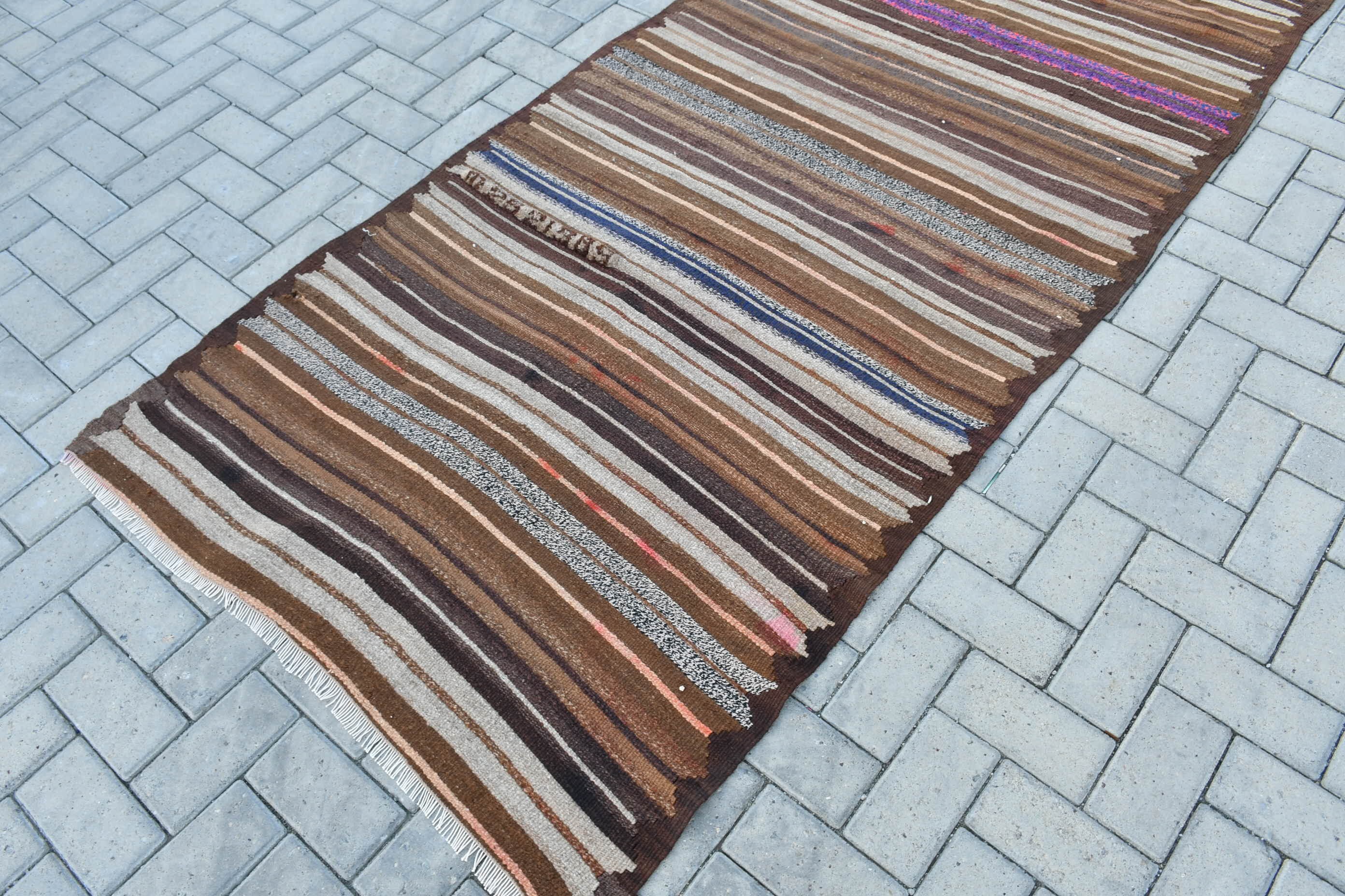 Anadolu Halıları, Oushak Halısı, Kahverengi Yün Halısı, Kilim, Merdiven Halısı, Türk Halısı, Vintage Halı, Sanat Halısı, Koridor Halıları, 3.6x10.8 ft Runner Halıları