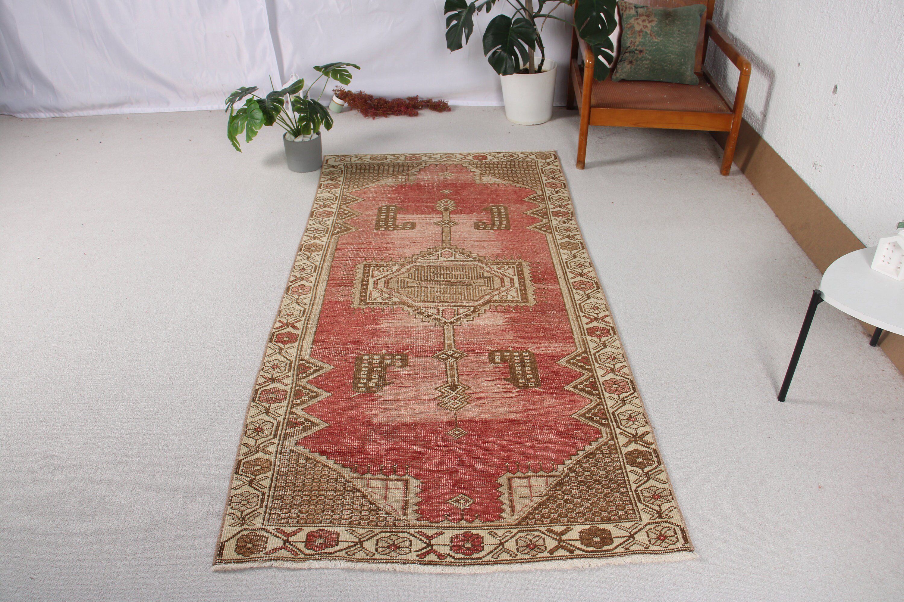 Yatak Odası Halıları, Vintage Halılar, Aztek Halıları, Kırmızı Geometrik Halılar, 3,4x7,1 ft Alan Halısı, Türk Halıları, Oushak Bölge Halıları, Oushak Halıları, Anadolu Halısı