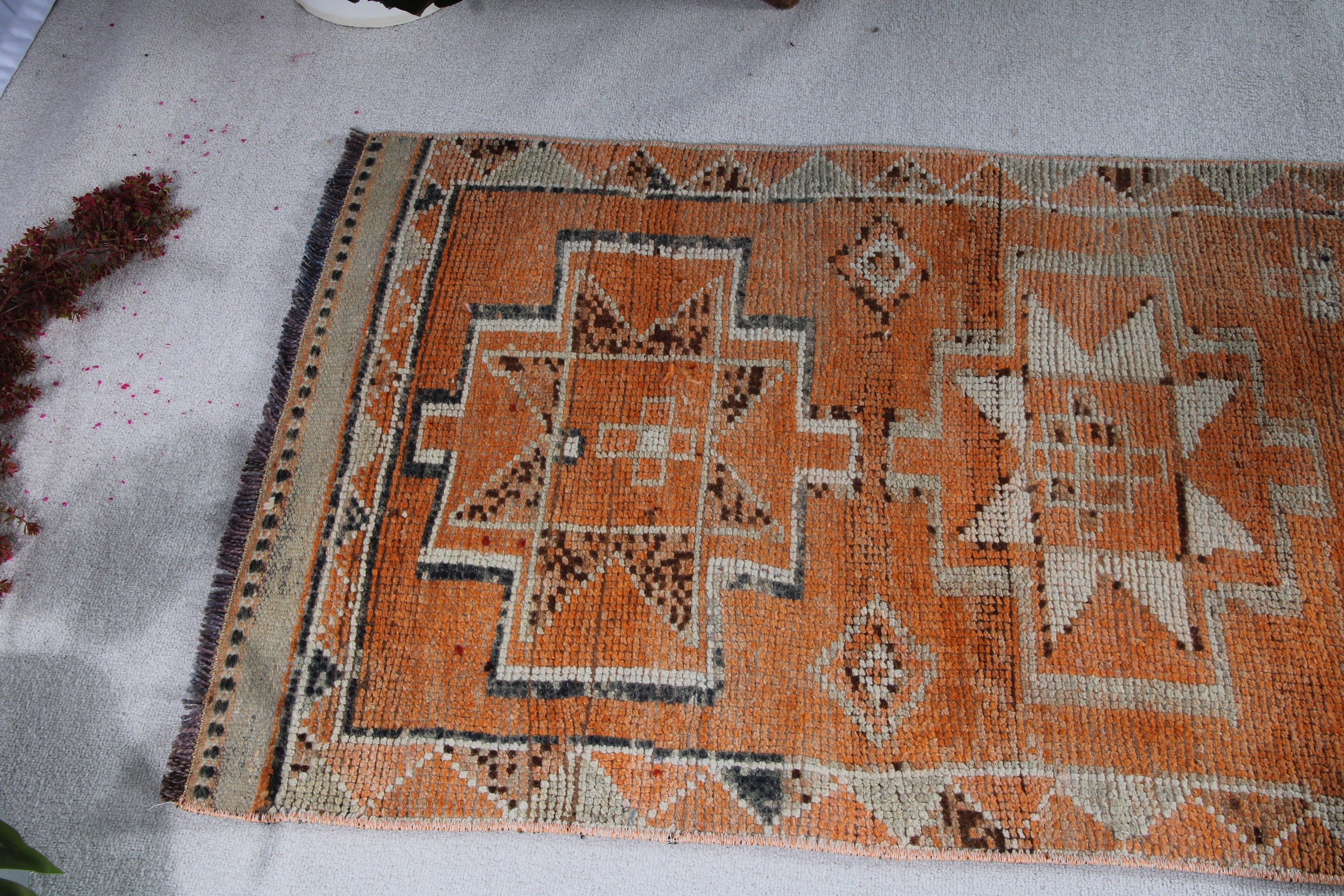 Vintage Halı, Yatak Odası Halıları, Anadolu Halısı, Beni Ourain Koşucu Halısı, Türk Halısı, Koridor Halısı, Turuncu Oushak Halıları, 2.8x11.5 ft Runner Halısı