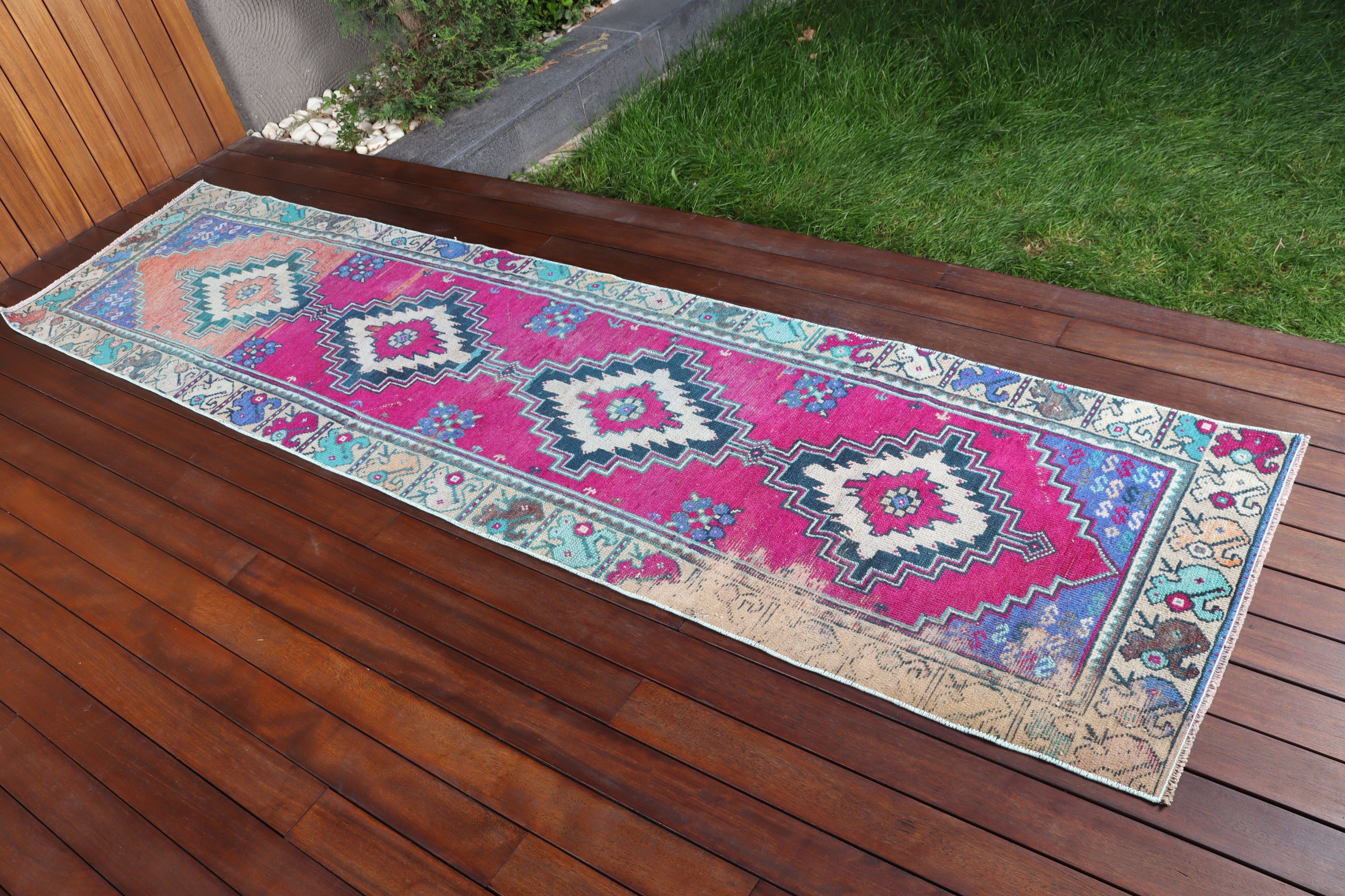 Beni Ourain Runner Halı, Türk Halısı, Vintage Halılar, 2.4x9.6 ft Runner Halıları, Merdiven Halıları, Mutfak Halısı, Pembe Soğuk Halı, Açıklama Halıları