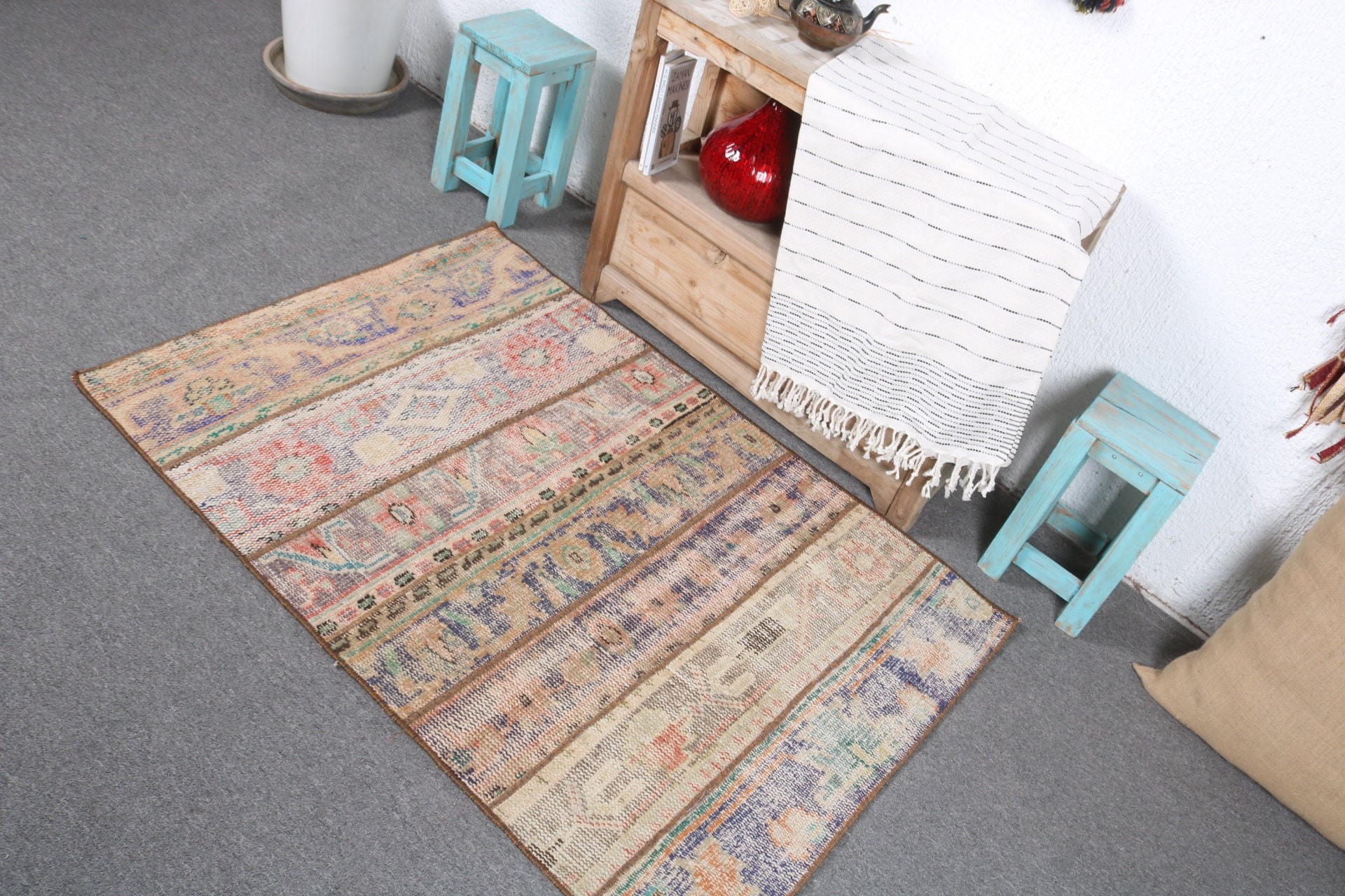 El Yapımı Halılar, Vintage Halılar, Renkli Halılar, Giriş Halısı, 2,9x4,2 ft Küçük Halı, Duvara Asılı Halılar, Giriş Halıları, Antika Halı, Türk Halıları