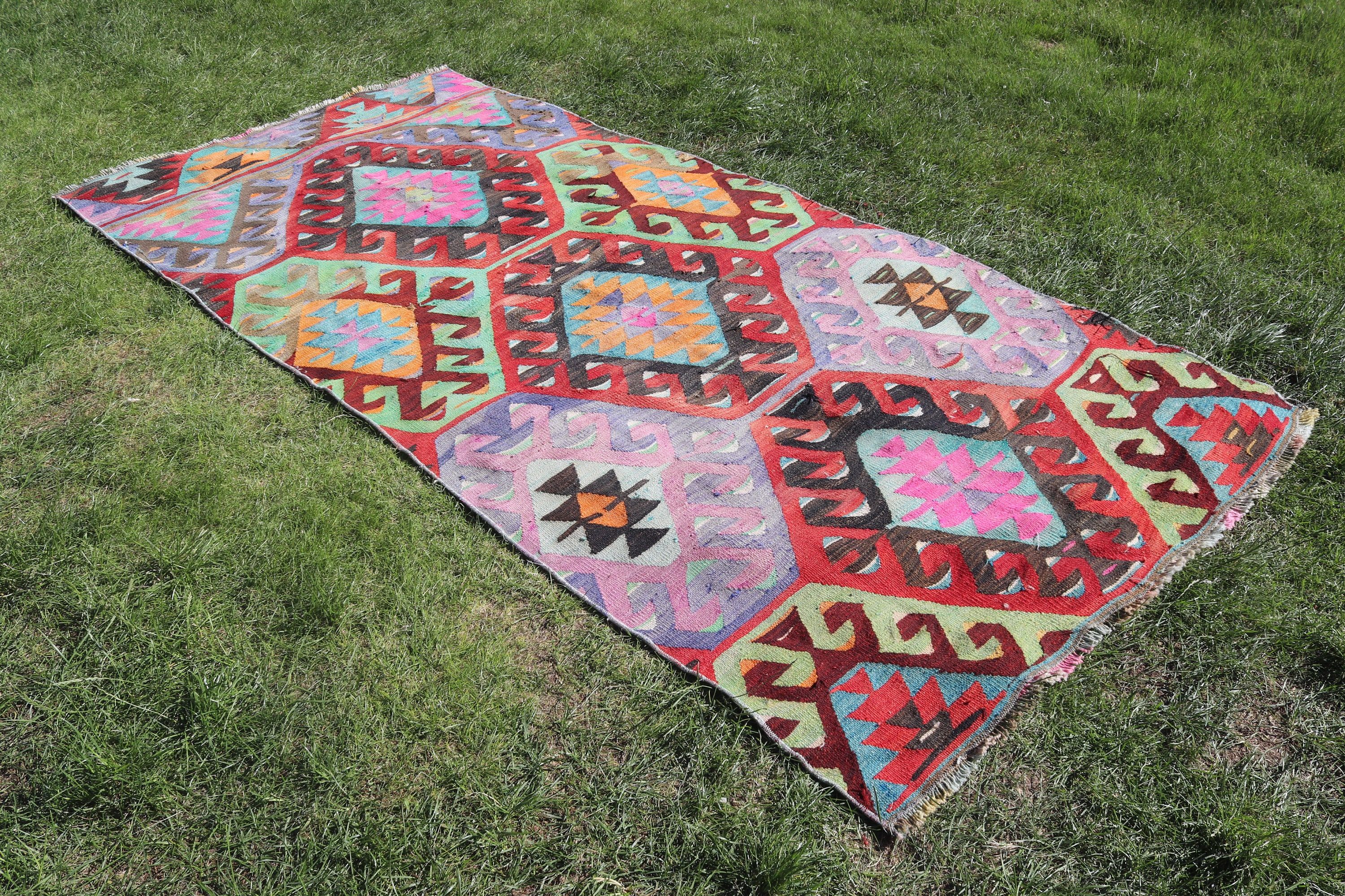 Kilim, Gökkuşağı 4.1x8.8 ft Alan Halısı, Çocuk Halısı, Vintage Halı, Oushak Bölgesi Halıları, Türk Halısı, Yatak Odası Halısı, Ev Dekorasyonu Halısı