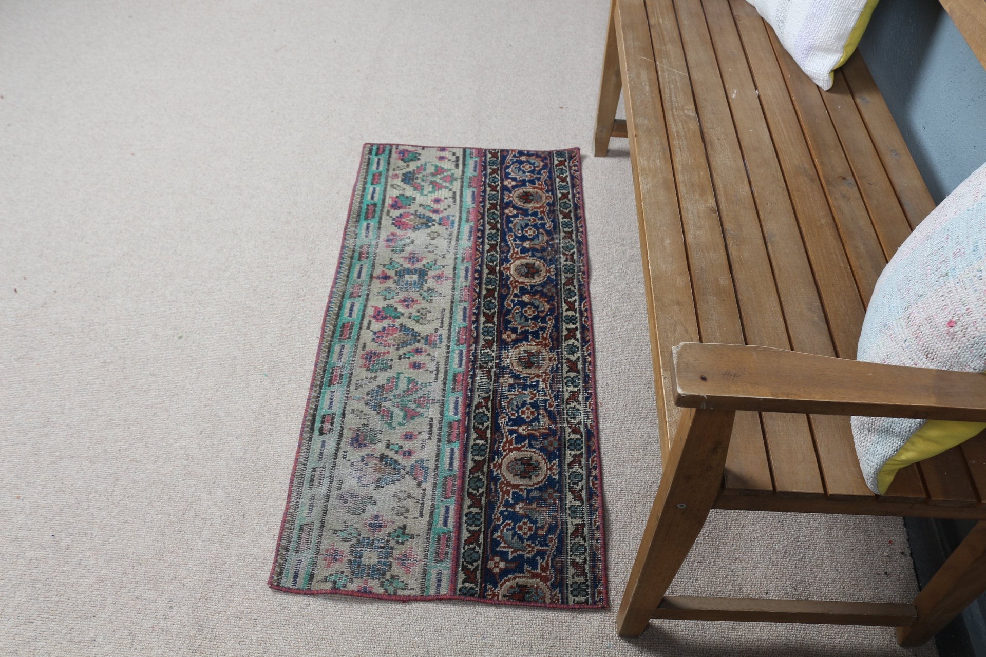 Rugs for Bathroom, Turkish Rug, Anatolian Rug, Nursery Rugs, Vintage Rug, Door Mat Rug, Wool Rugs, Green Floor Rug, 1.7x3.8 ft Small Rug