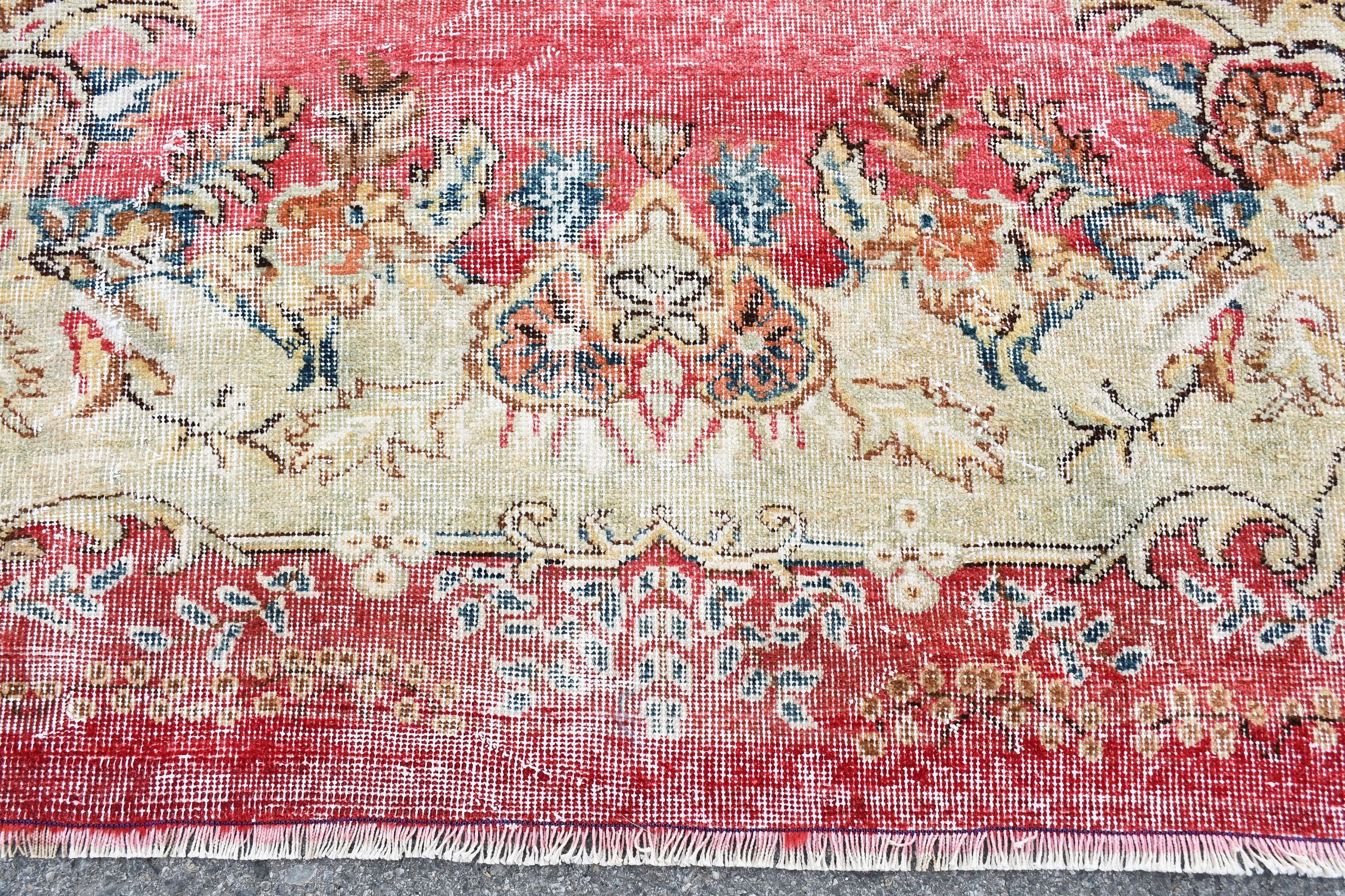 Kırmızı 6.4x9.9 ft Büyük Halı, Yemek Odası Halıları, Salon Halısı, Yer Halıları, Yün Halı, Vintage Halı, Yemek Odası Halısı, Türk Halıları