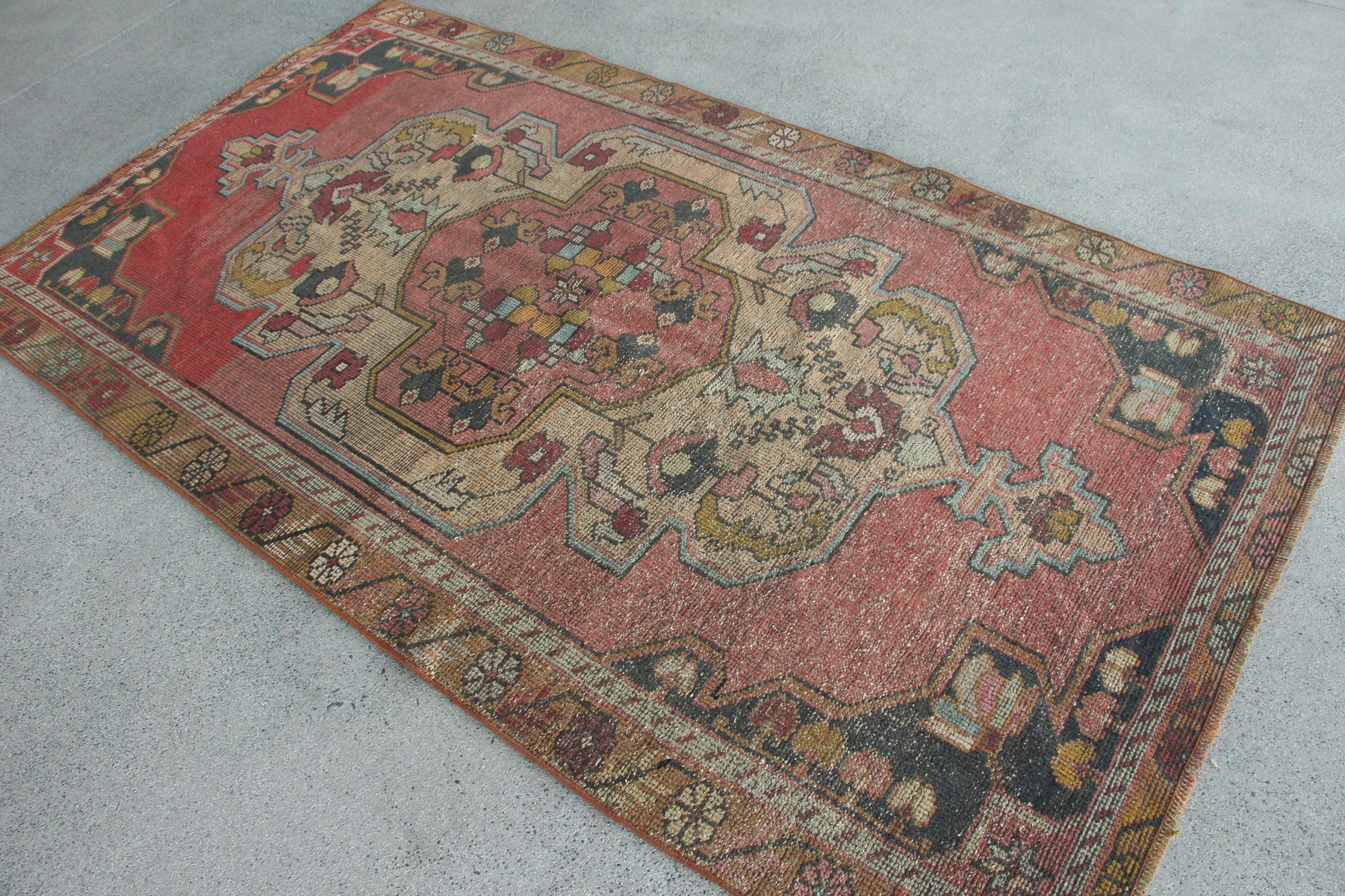 Oushak Halı, Vintage Halı, 4.3x7.8 ft Alan Halıları, Kırmızı Oushak Halısı, Ev Dekorasyonu Halısı, Yatak Odası Halıları, Özel Halı, Çocuk Odası Halıları, Türk Halısı