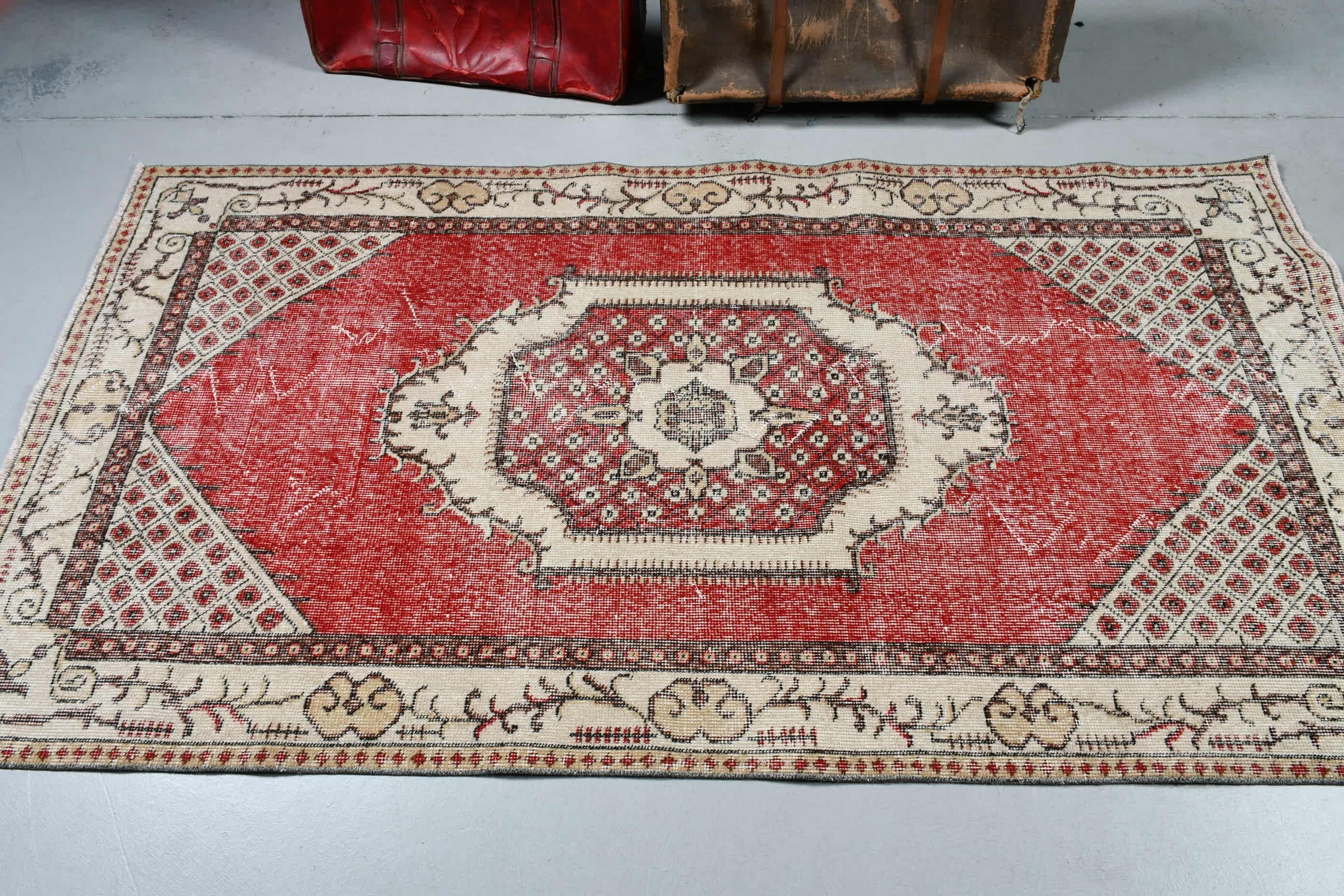 Oriental Rug, Rugs for Area, Kitchen Rugs, Red  3.6x6.9 ft Area Rug, Vintage Rug, Floor Rugs, Turkish Rug, Nursery Rug