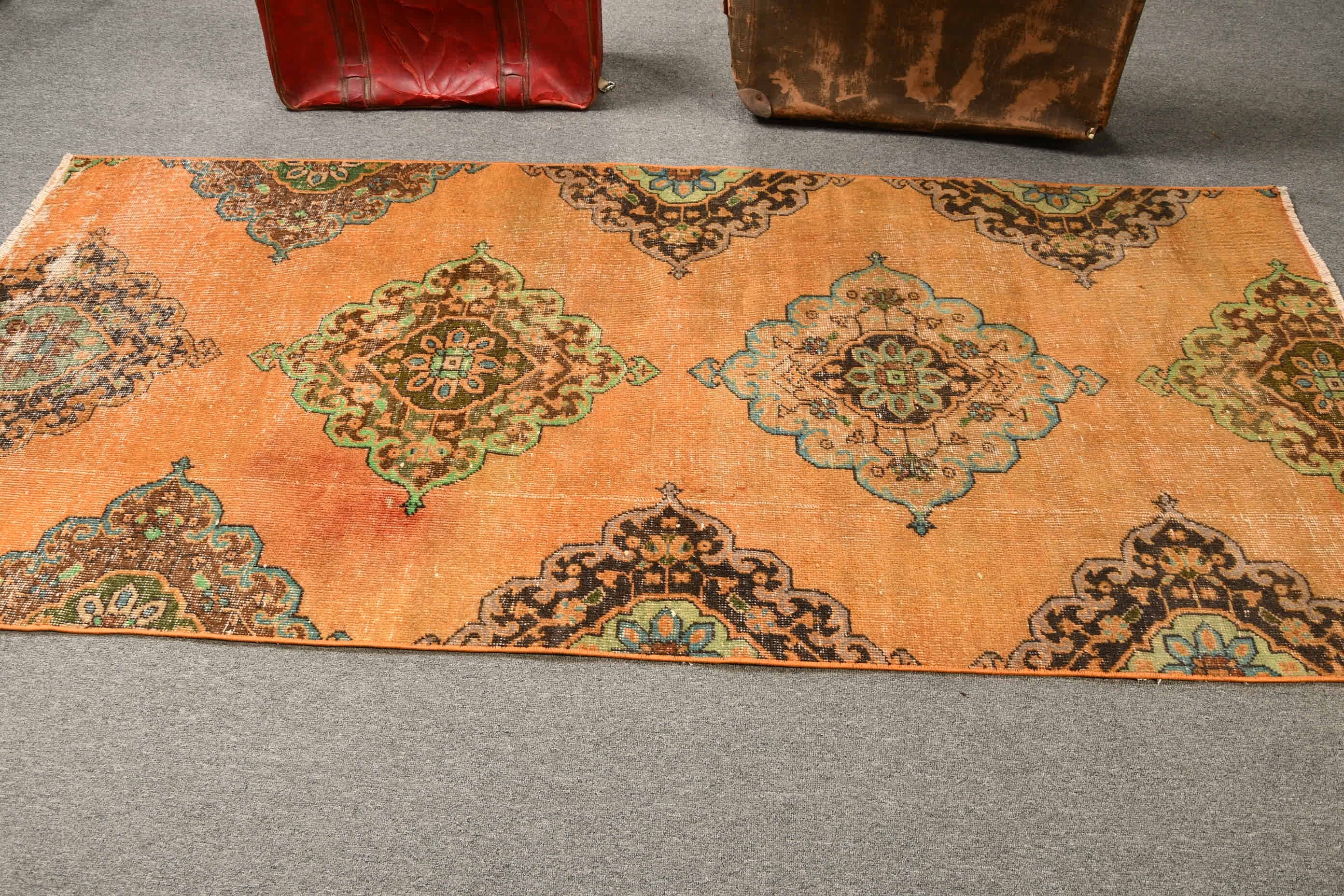 Anatolian Rugs, Rugs for Floor, Bedroom Rugs, Kitchen Rug, Turkish Rug, Floor Rug, Vintage Rug, Orange  3.3x7.6 ft Area Rugs