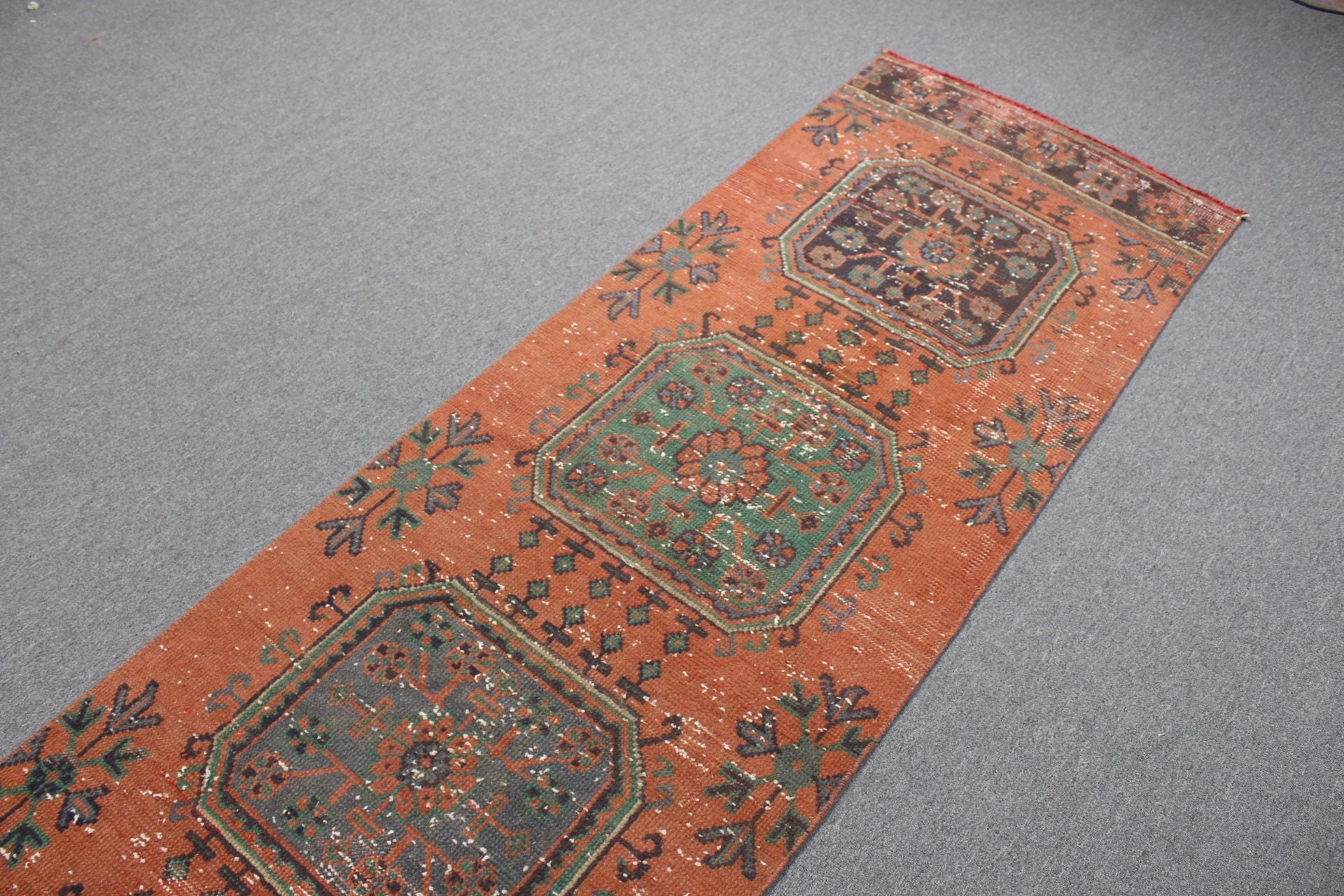 Oushak Rugs, Orange Kitchen Rug, Rugs for Runner, 2.6x11 ft Runner Rug, Corridor Rugs, Stair Rugs, Vintage Rugs, Turkish Rug, Moroccan Rug