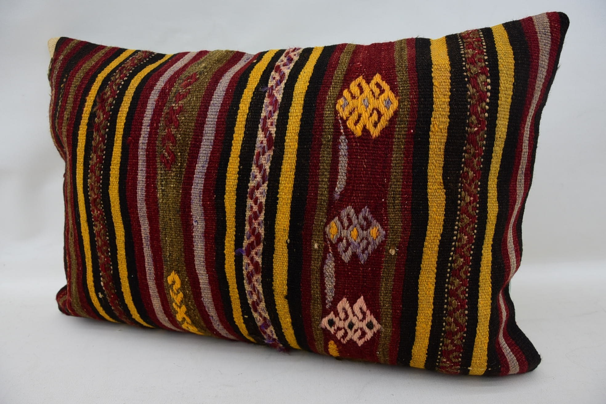 Ikat Cushion Cover, Boho Pillow Sham Cover, Throw Kilim Pillow, 16"x24" Red Cushion Cover, Art Deco Pillow Cover, Pillow for Couch