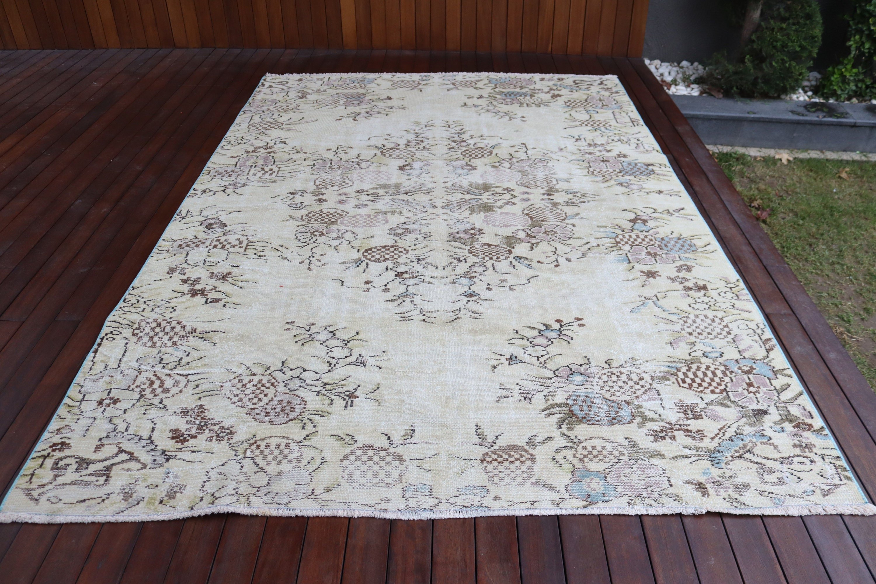 Vintage Halılar, 6.6x9.9 ft Büyük Halılar, Lüks Halılar, Büyük Vintage Halı, Türk Halısı, Yemek Odası Halıları, Bej Antika Halı, Nötr Halı