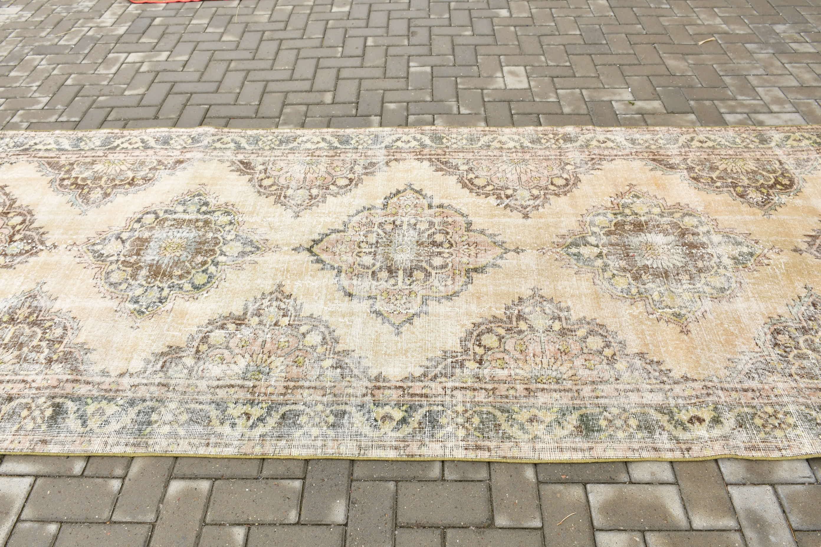 4.7x13.1 ft Runner Rugs, Hallway Rug, Oriental Rugs, Turkish Rug, Kitchen Rug, Home Decor Rug, Vintage Rug, Beige Antique Rugs, Old Rug