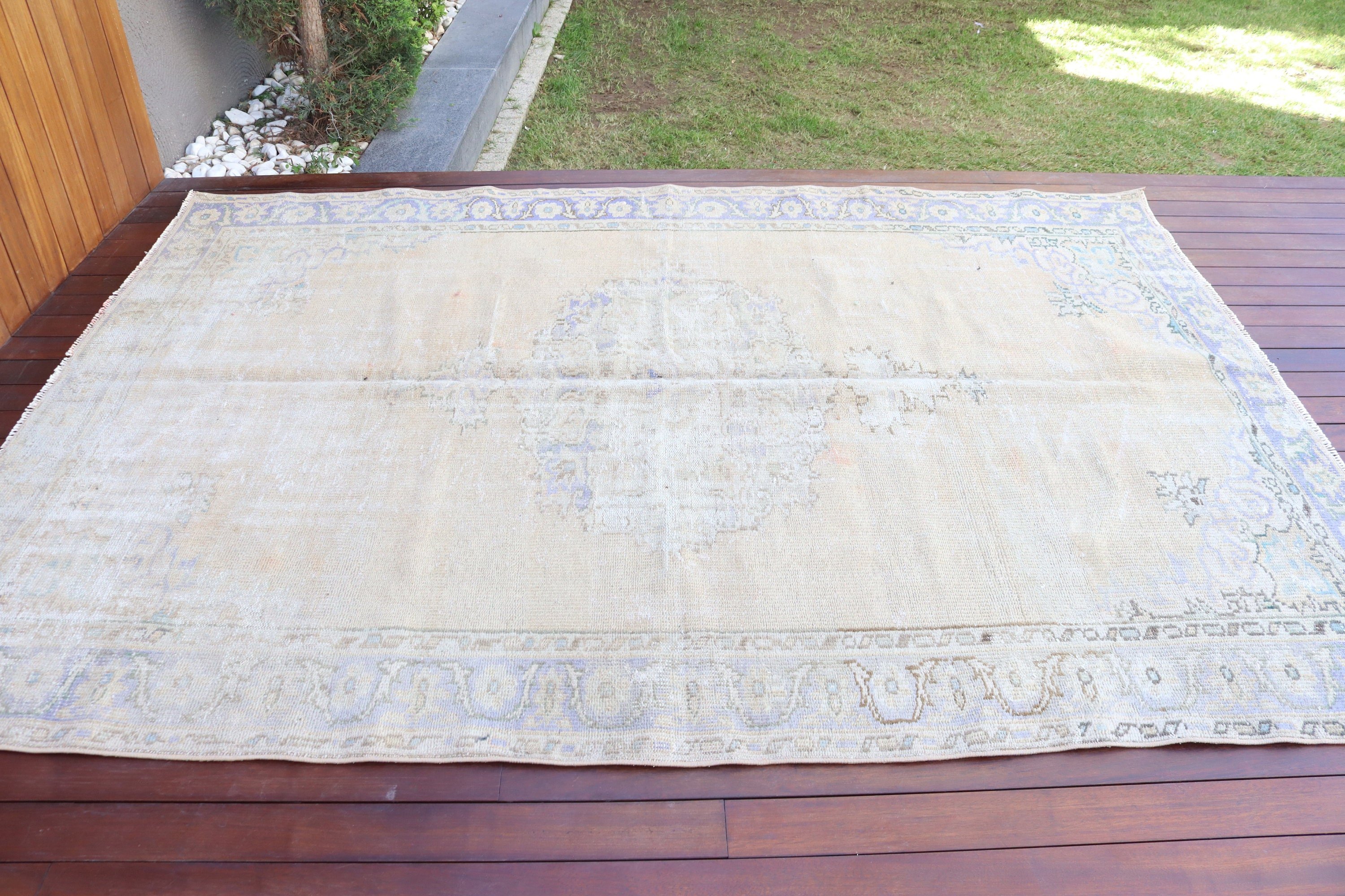 Türk Halıları, Vintage Halı, Oushak Halı, Büyük Vintage Halılar, Bej Modern Halı, Anadolu Halıları, Büyük Oushak Halısı, 6x8.5 ft Büyük Halı