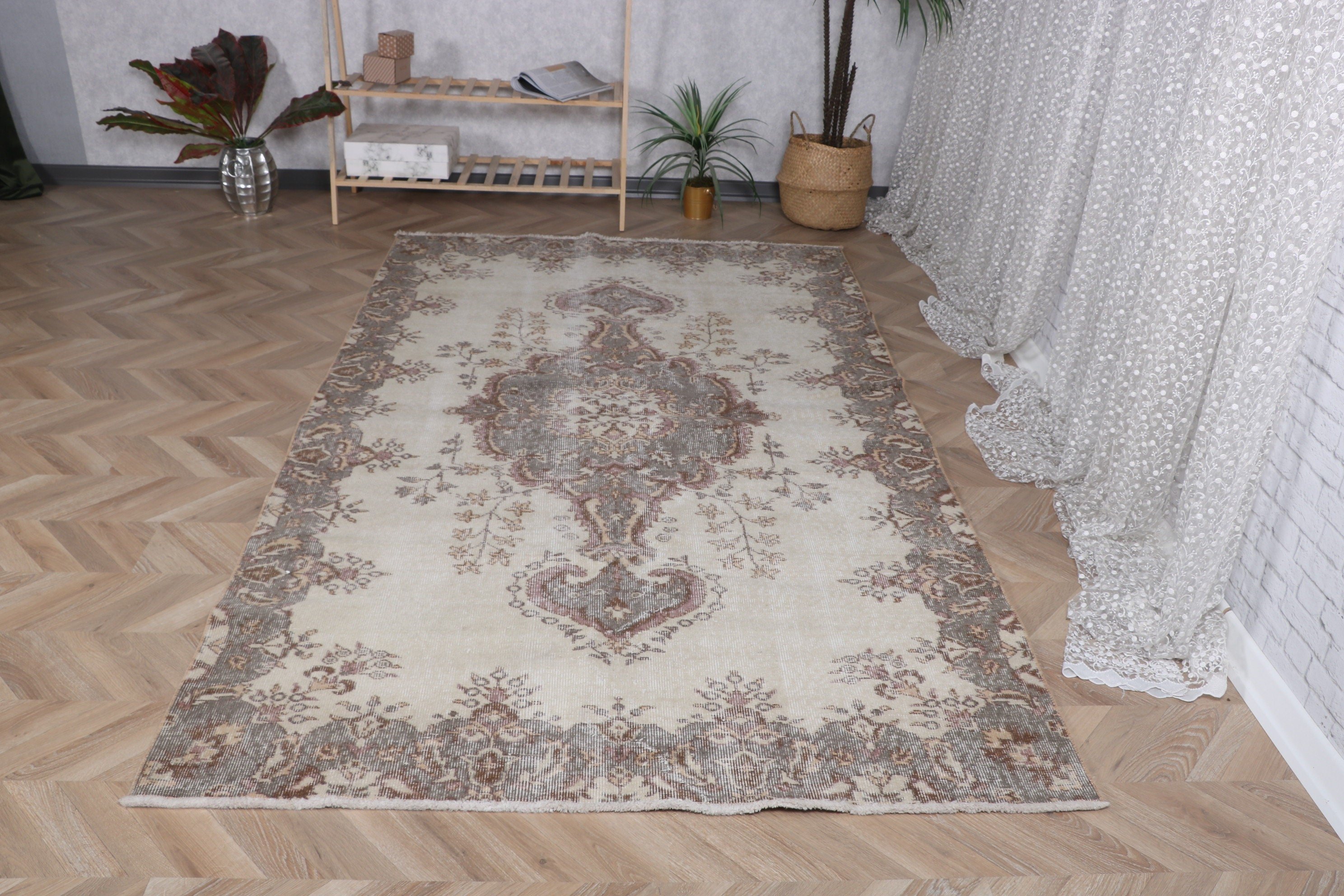 Vintage Halılar, Büyük Boho Halısı, Türk Halısı, Oryantal Halısı, Beyaz Mutfak Halısı, Soğuk Halı, Yer Halısı, Yemek Odası Halısı, 5x8,7 ft Büyük Halı