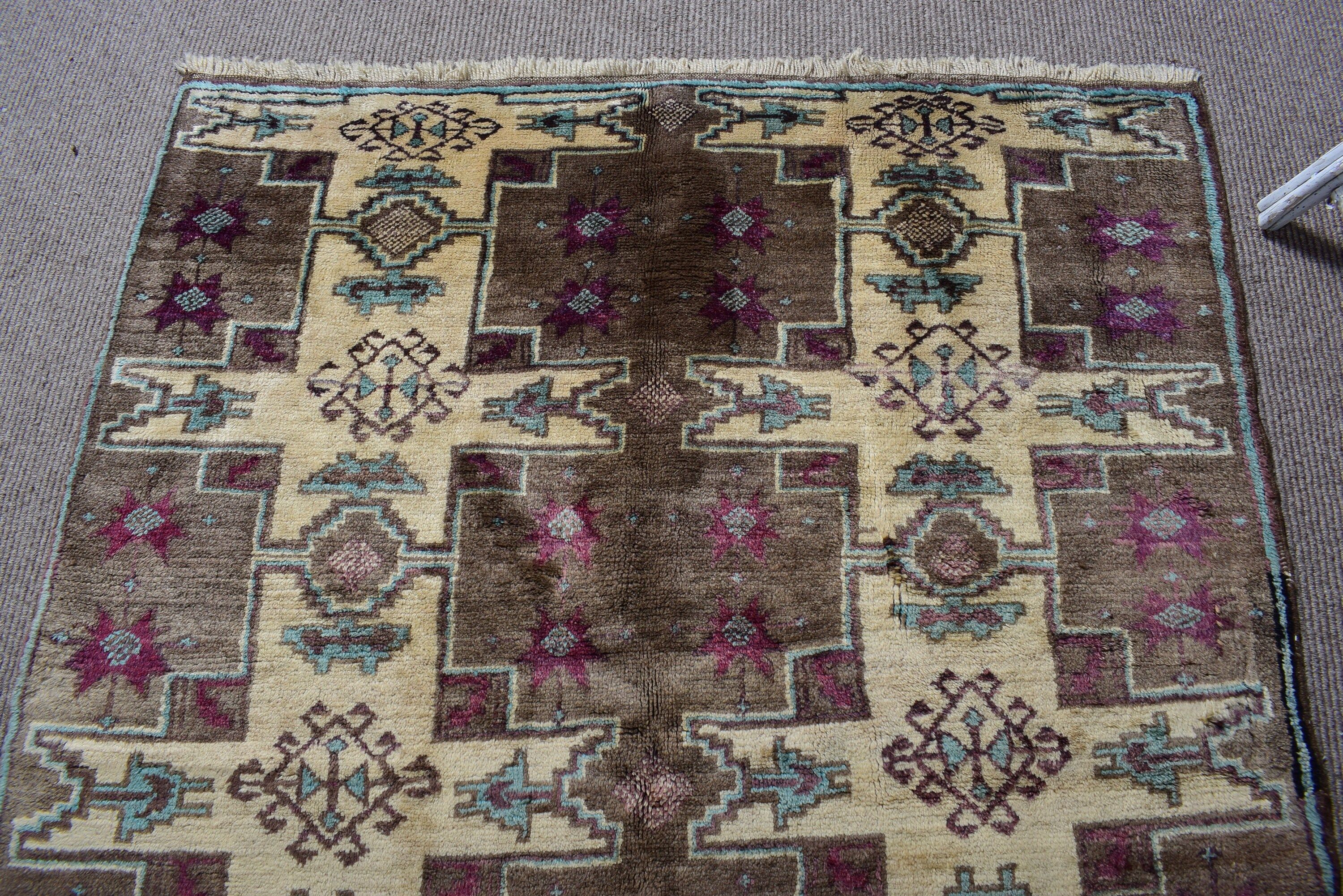 Geometric Rugs, Vintage Rugs, Floor Rugs, Turkish Rug, Vintage Decor Rug, 4.4x7.9 ft Area Rugs, Modern Rug, Brown Luxury Rugs, Nursery Rugs