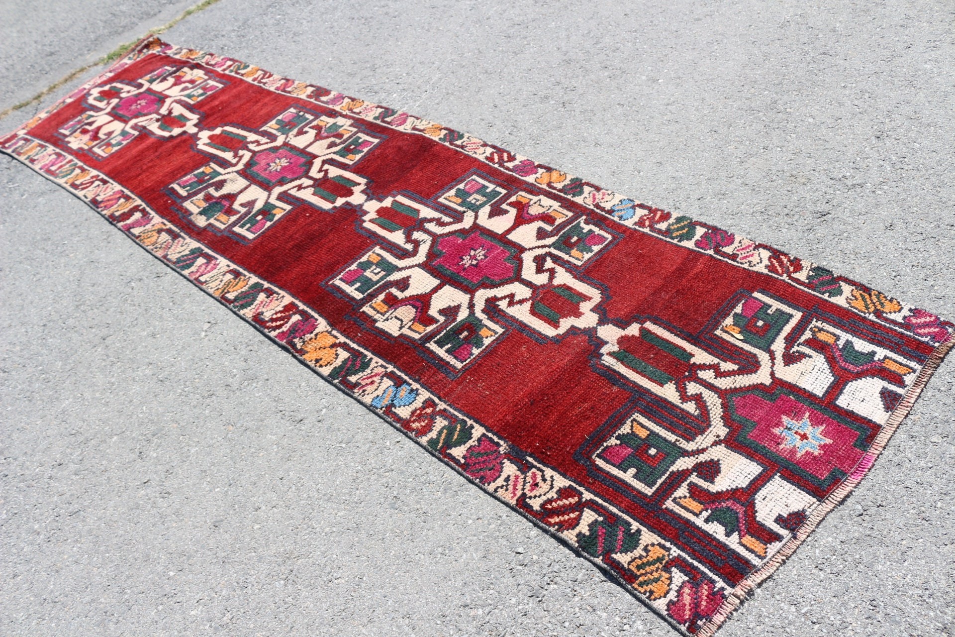 Red Antique Rugs, Hallway Rug, 3x11.4 ft Runner Rug, Kitchen Rug, Vintage Rugs, Turkish Rugs, Flatweave Rug, Wool Rug, Rugs for Corridor