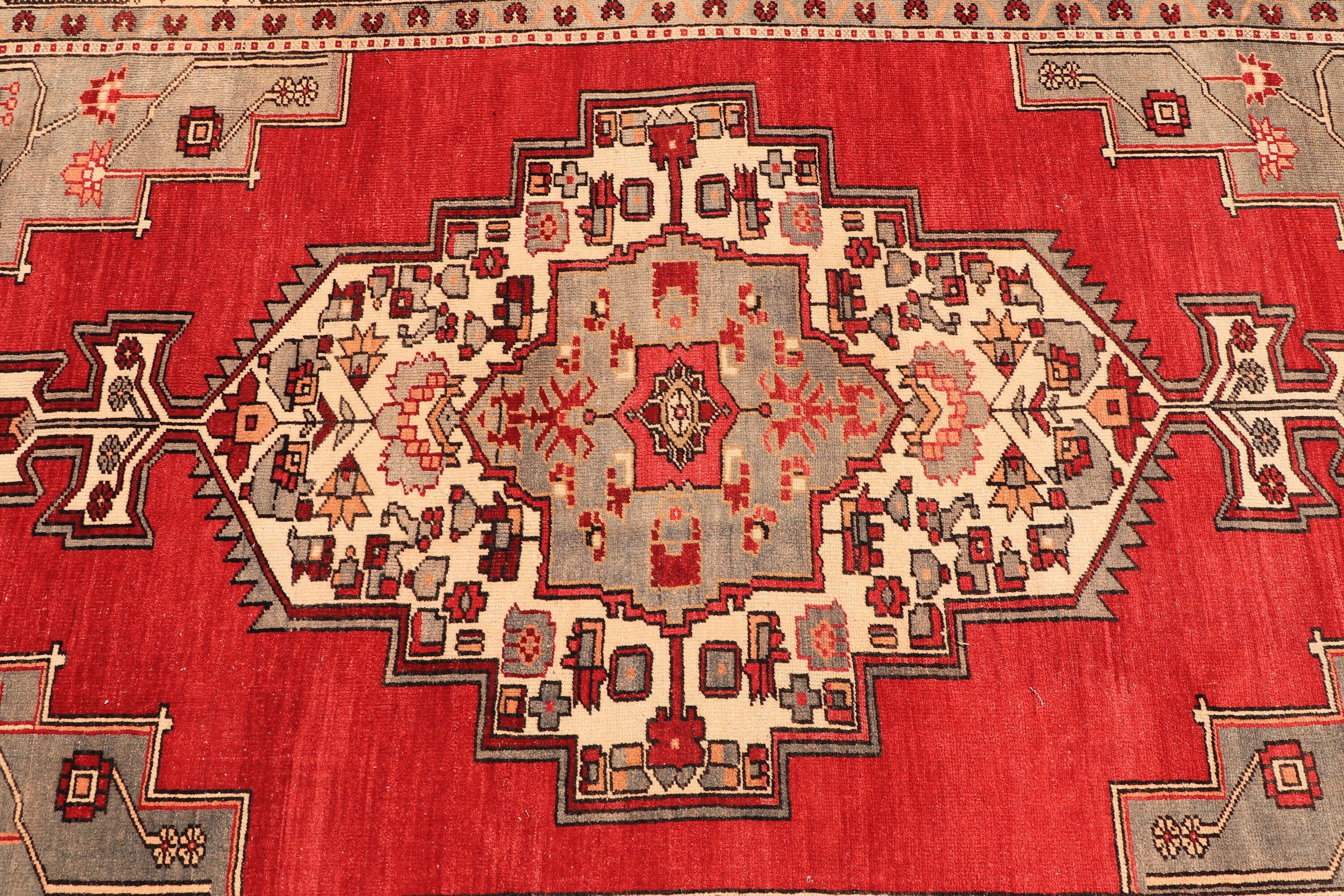 Turkish Rugs, Dining Room Rug, Floor Rug, Red Wool Rugs, Moroccan Rug, 5.6x10.8 ft Large Rugs, Vintage Rugs, Salon Rugs, Rugs for Salon