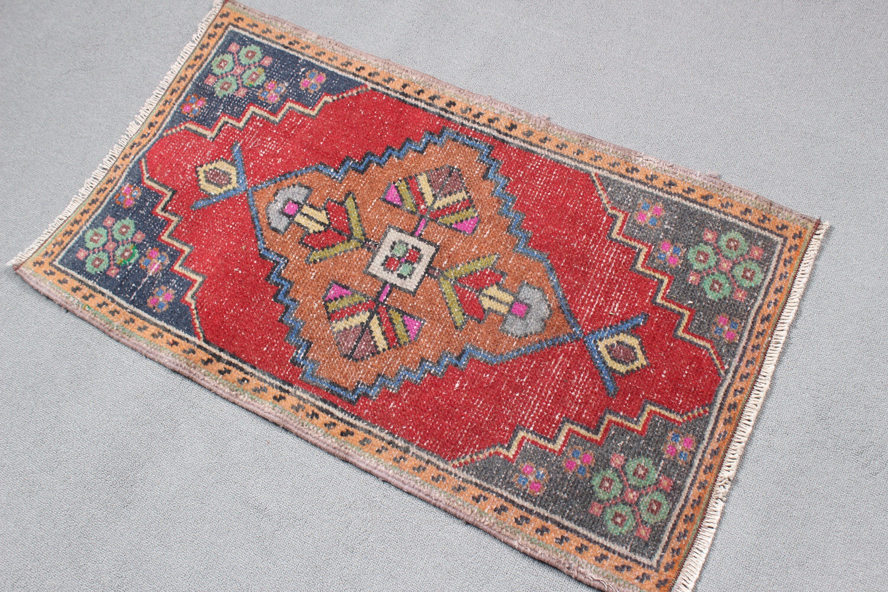 1.7x3.1 ft Small Rug, Small Area Rugs, Rugs for Entry, Red Wool Rugs, Turkish Rugs, Vintage Rug, Antique Rugs, Wool Rug, Small Boho Rugs