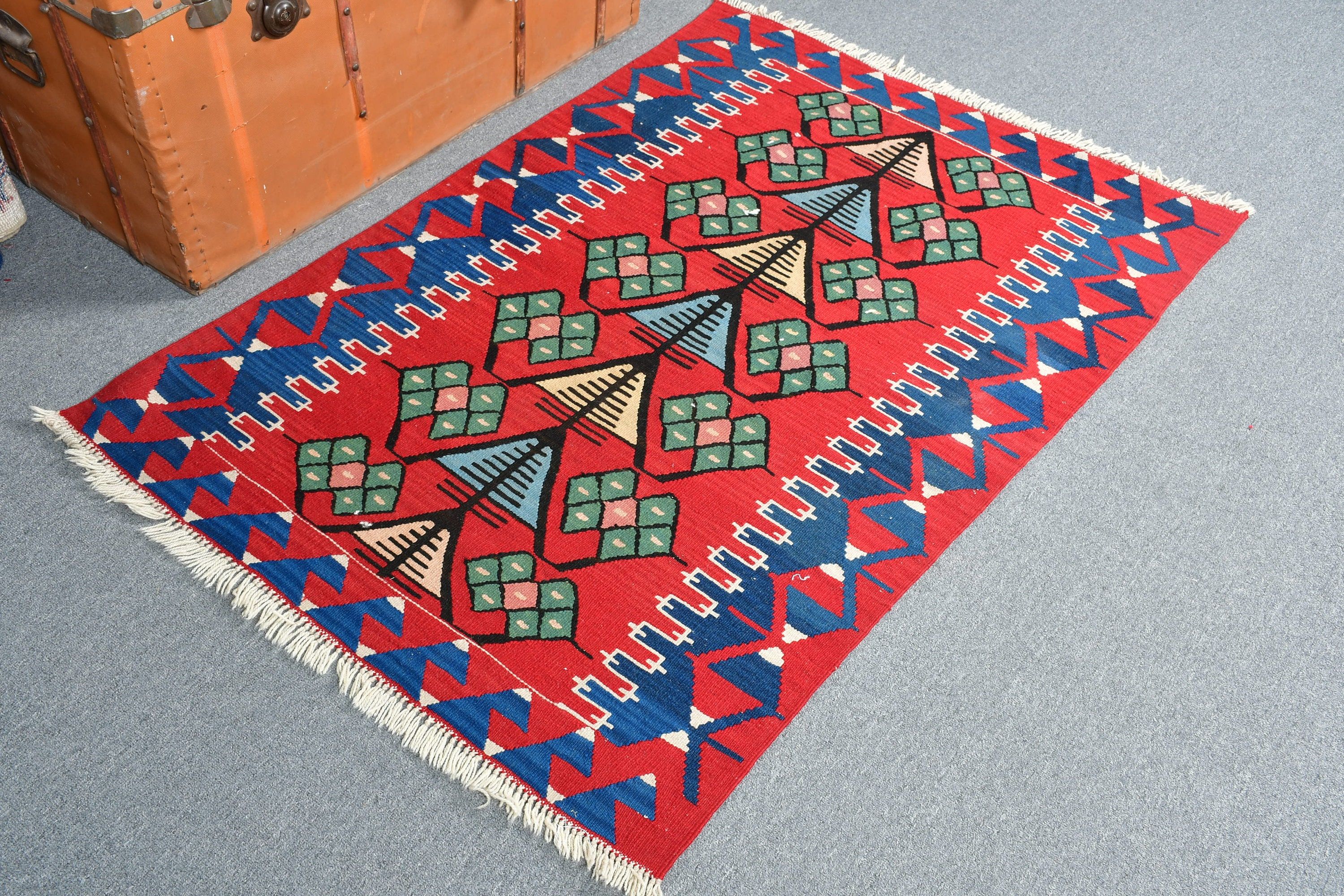 Vintage Rug, Car Mat Rug, Home Decor Rug, Eclectic Rugs, 3.2x4.6 ft Small Rug, Turkish Rug, Red Cool Rugs, Floor Rug, Bathroom Rugs, Kilim