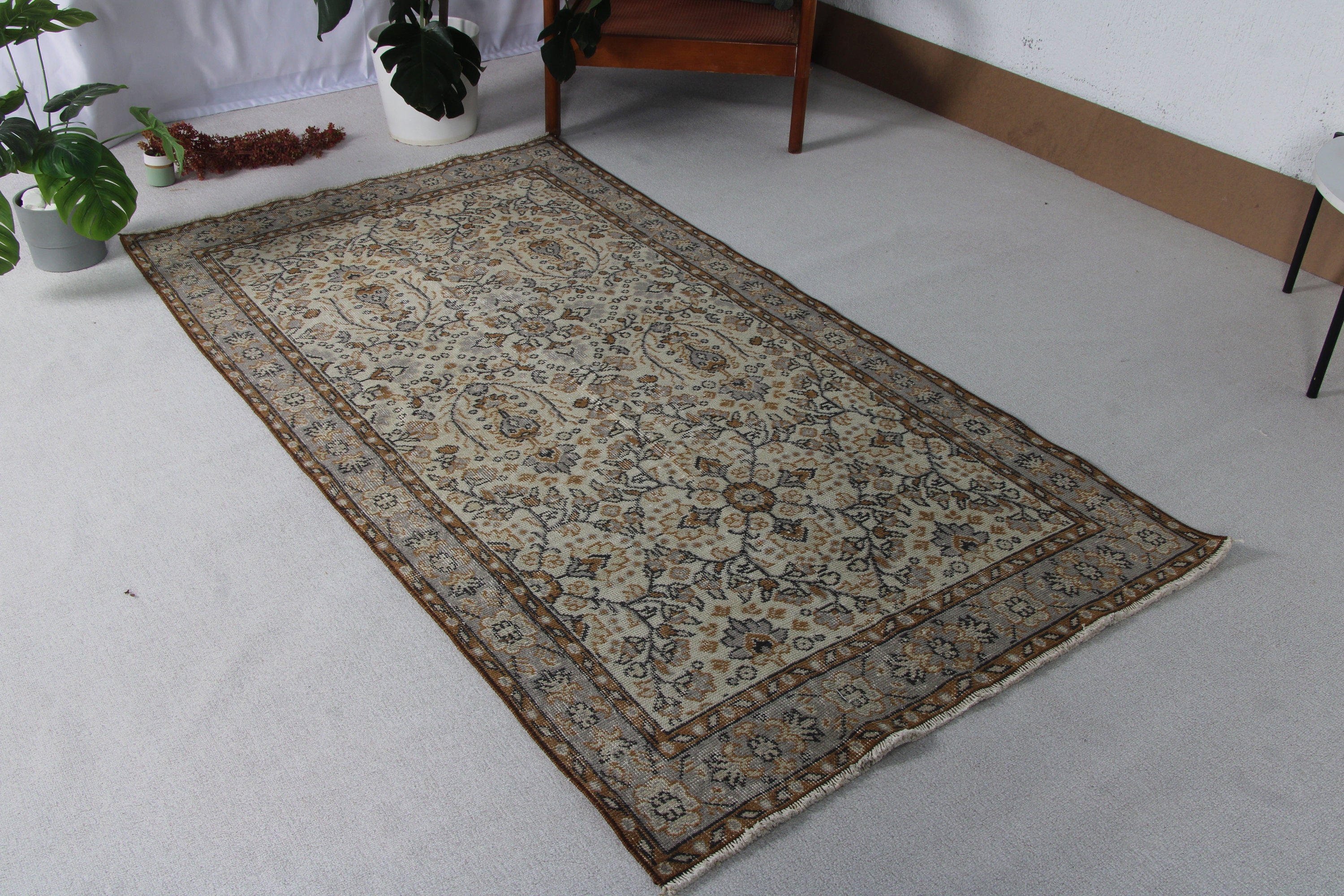 Vintage Rugs, Dining Room Rug, Rugs for Kitchen, Bedroom Rugs, Oriental Rug, Beige Floor Rug, Turkish Rugs, Wool Rug, 3.6x6.9 ft Area Rug