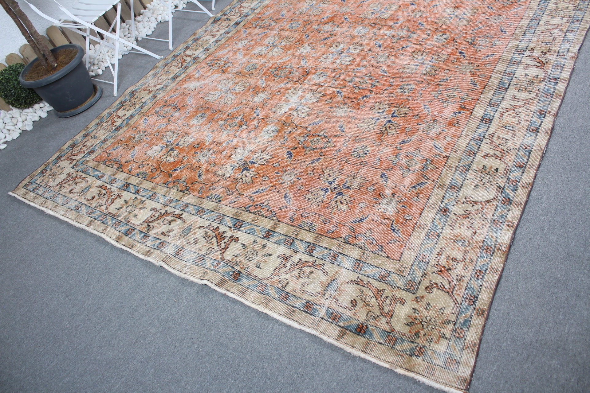 Bohemian Rug, Living Room Rug, Floor Rug, Salon Rugs, Turkish Rug, Orange Oriental Rug, Vintage Rugs, 7.7x11 ft Oversize Rug